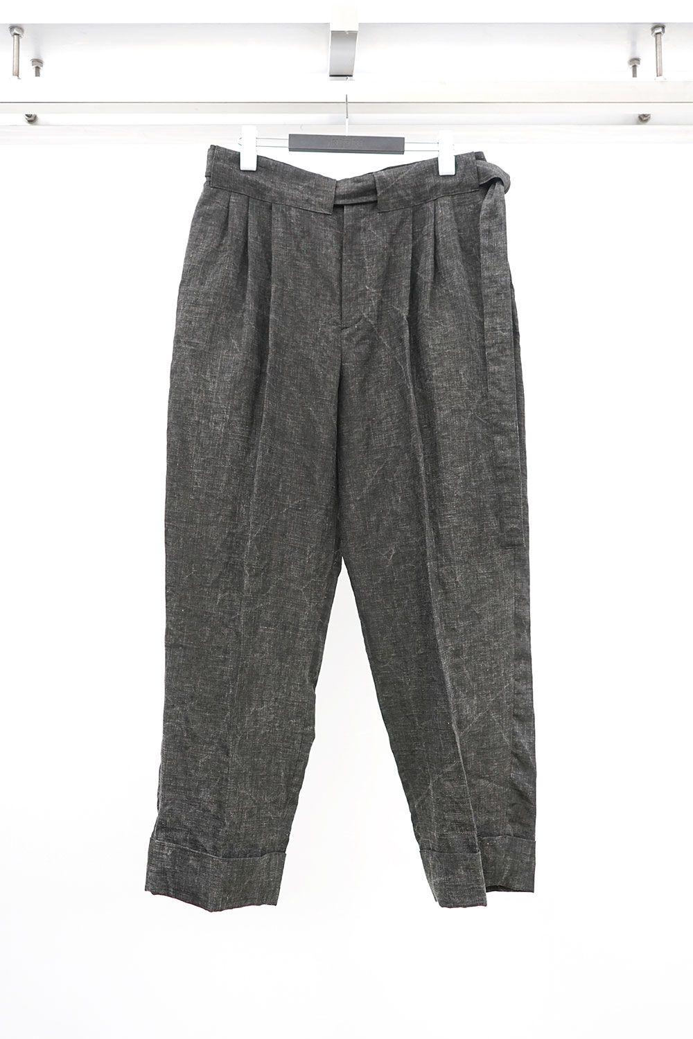 Washed Ink Double Hem Pants with Matching Belt / ブラック