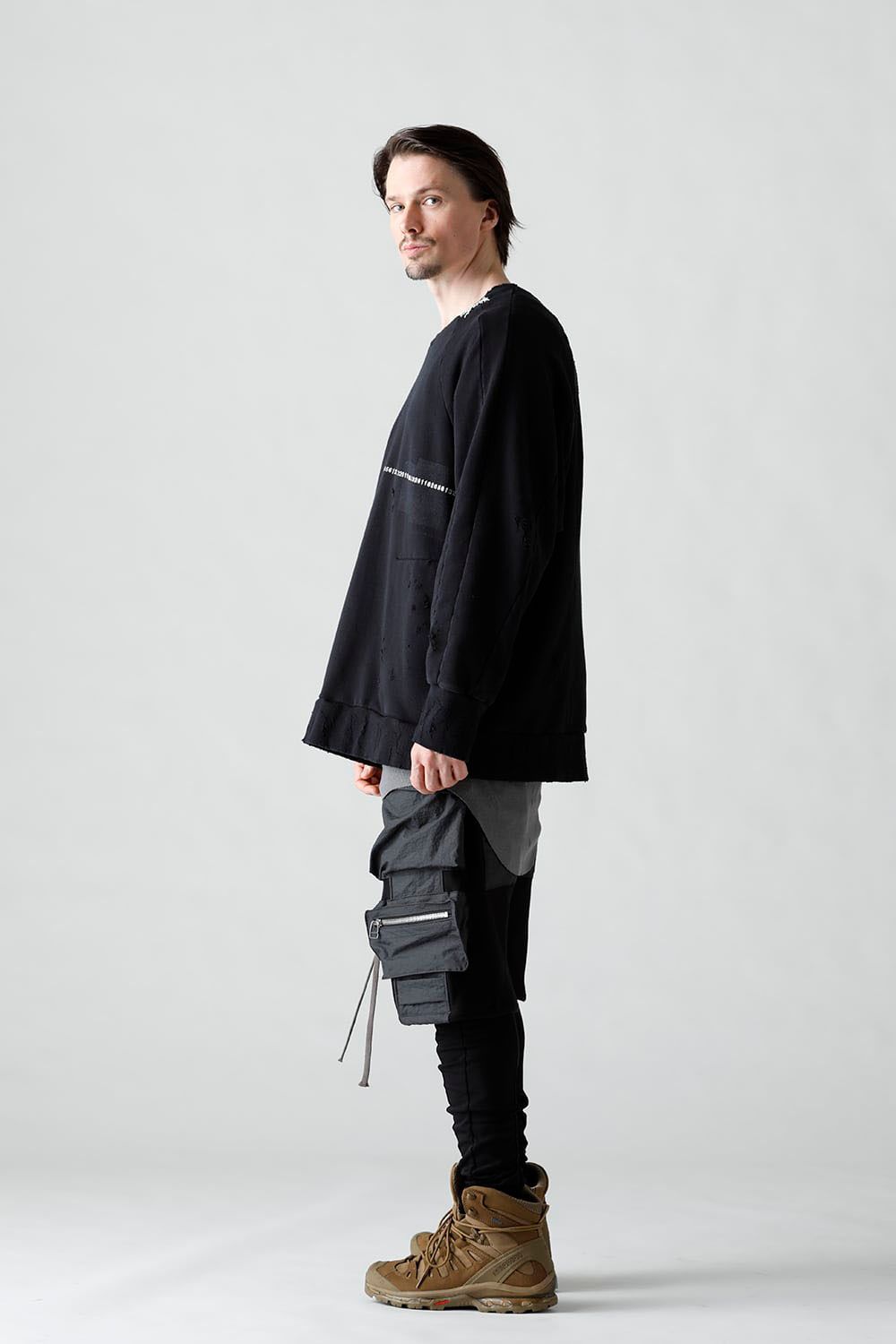 Damage Sweat Over Sized Pullover / ブラック