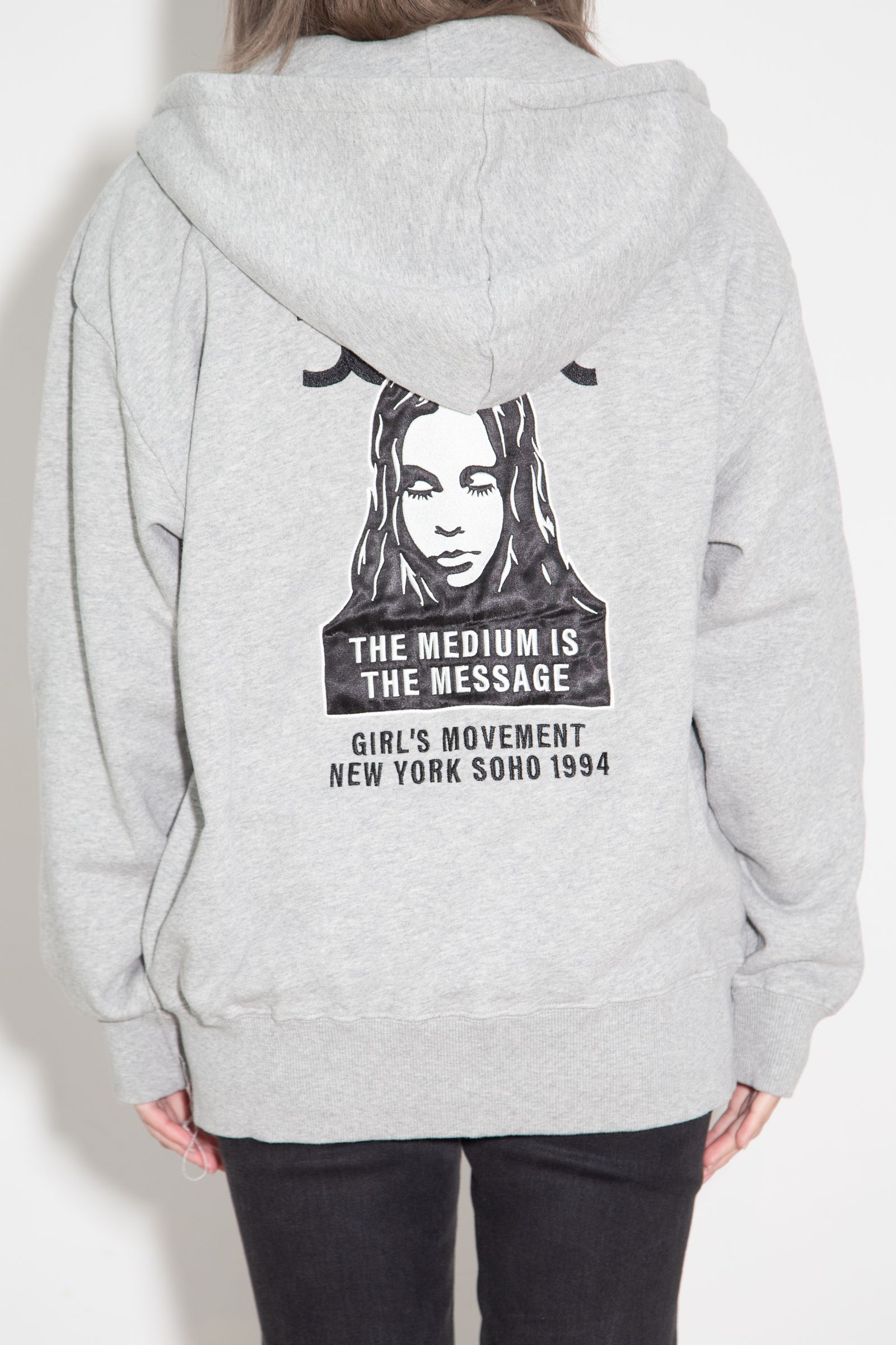 FACE PATCH AND LOGO ZIP UP SWEAT HOODIE / アッシュ