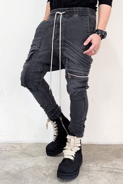 サルエルカーゴスキニーデニム / Indigo Denim Cargo Sarouel Skinny / ダメージブラック / ag-6036-2