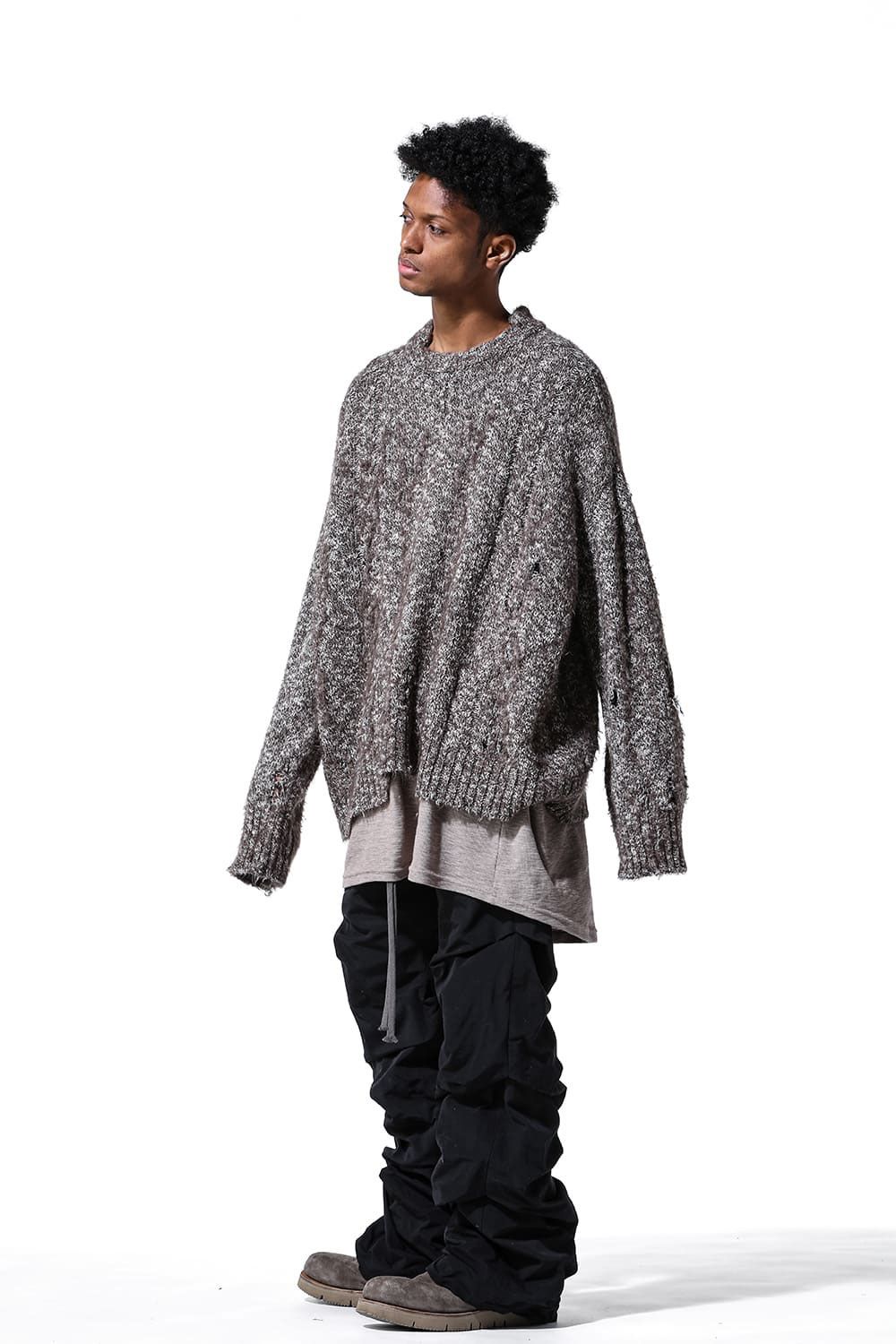 リラックスフィットダメージニット / Damage Knit Top / ブラックミックス / ag-8013