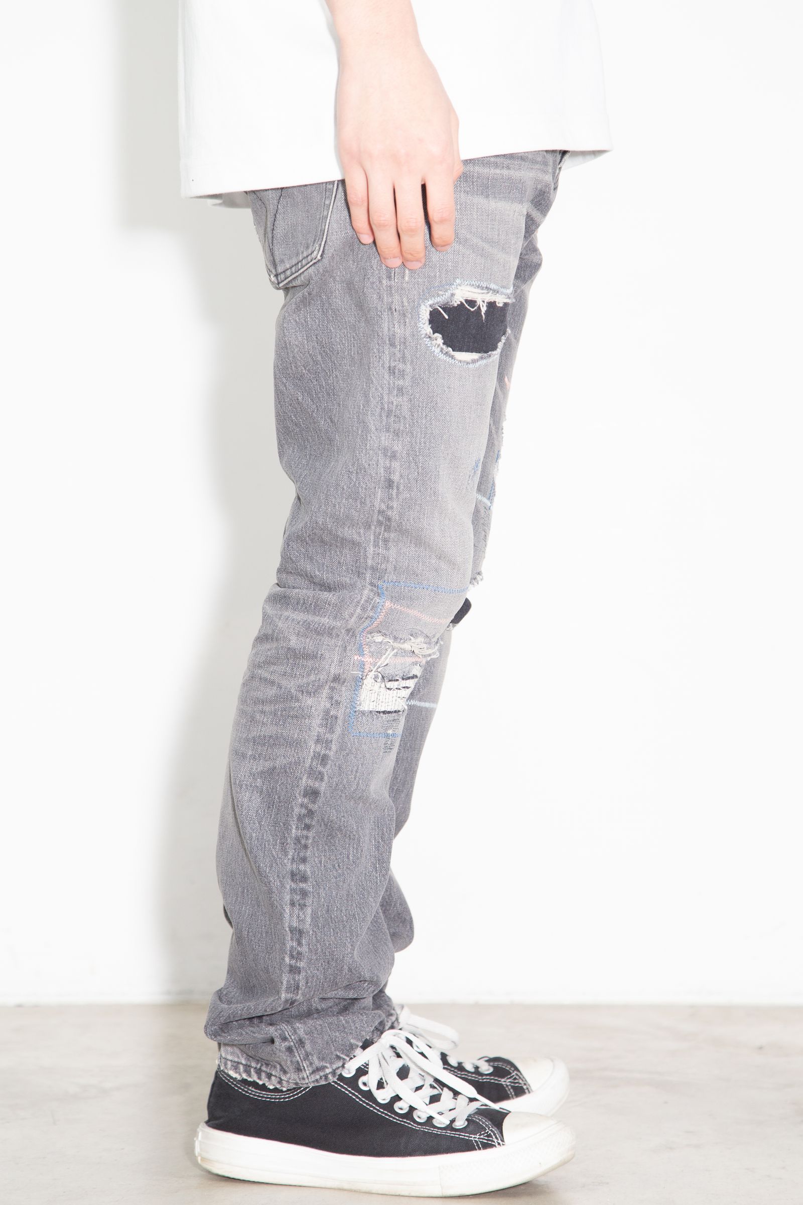 MSR加工 スリムストレートデニムパンツ / ブラック