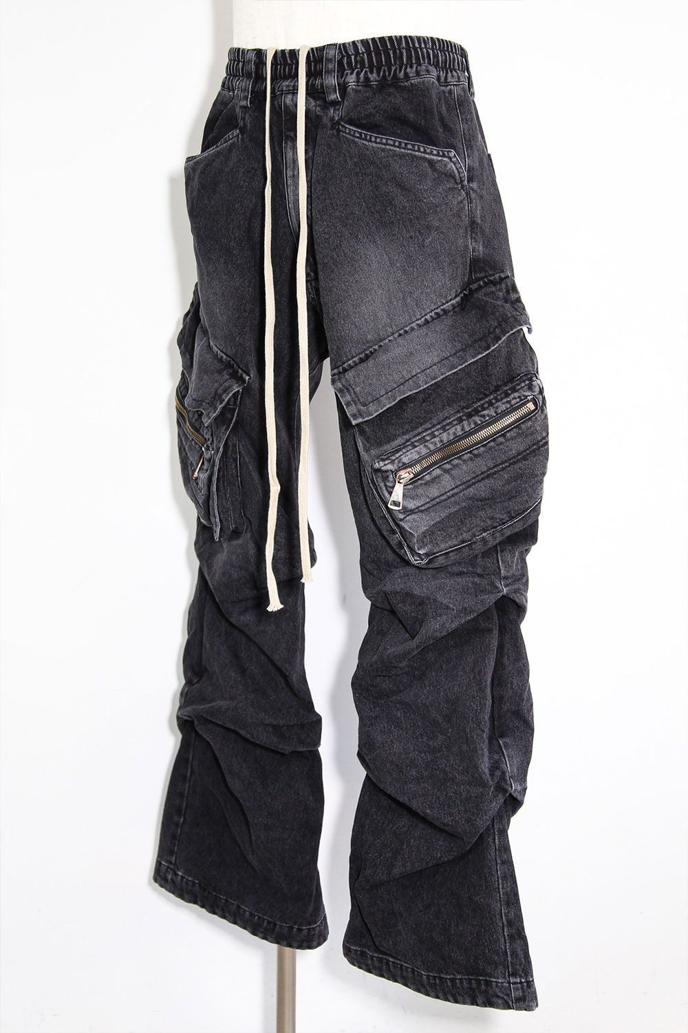 デニムカーゴタックバギーパンツ / Denim Cargo Tuck Baggy Pants / ブラック / ag-11018-3