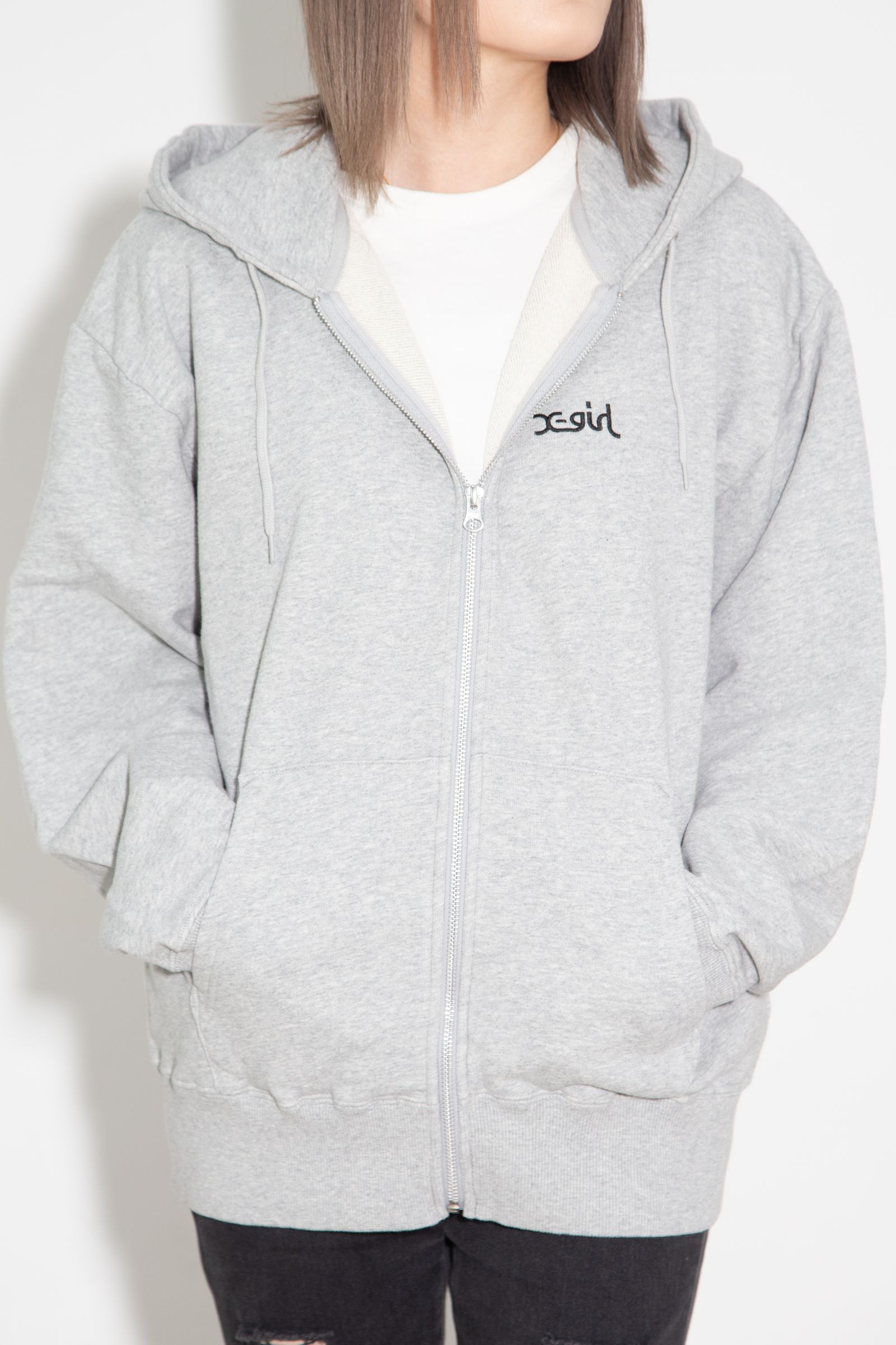 FACE PATCH AND LOGO ZIP UP SWEAT HOODIE / アッシュ