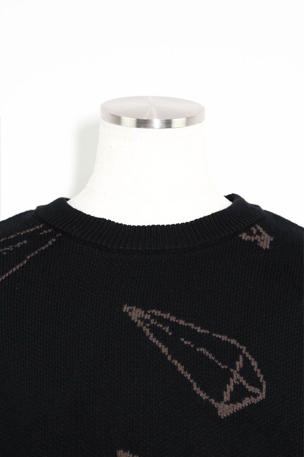 [ラスト1点 サイズ2] ピラミッド模様リラックスフィットニット / Pyra Pattern Knit Top / ブラック×ブラウン / ag-8009-1