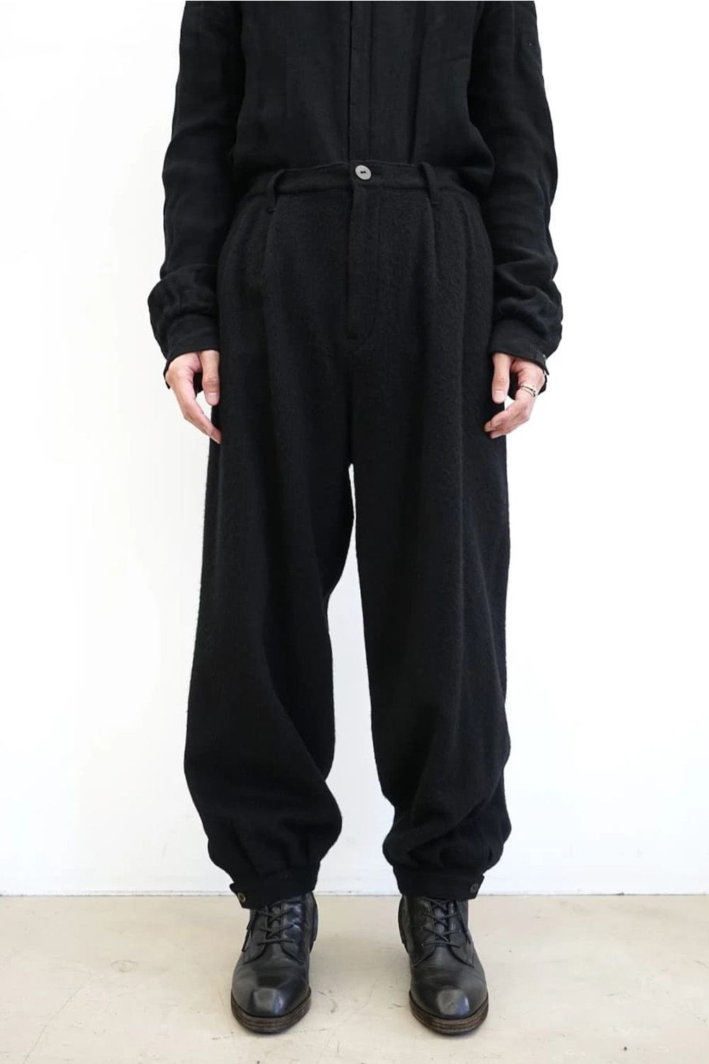 Tucked Hem Pants with Button Closure