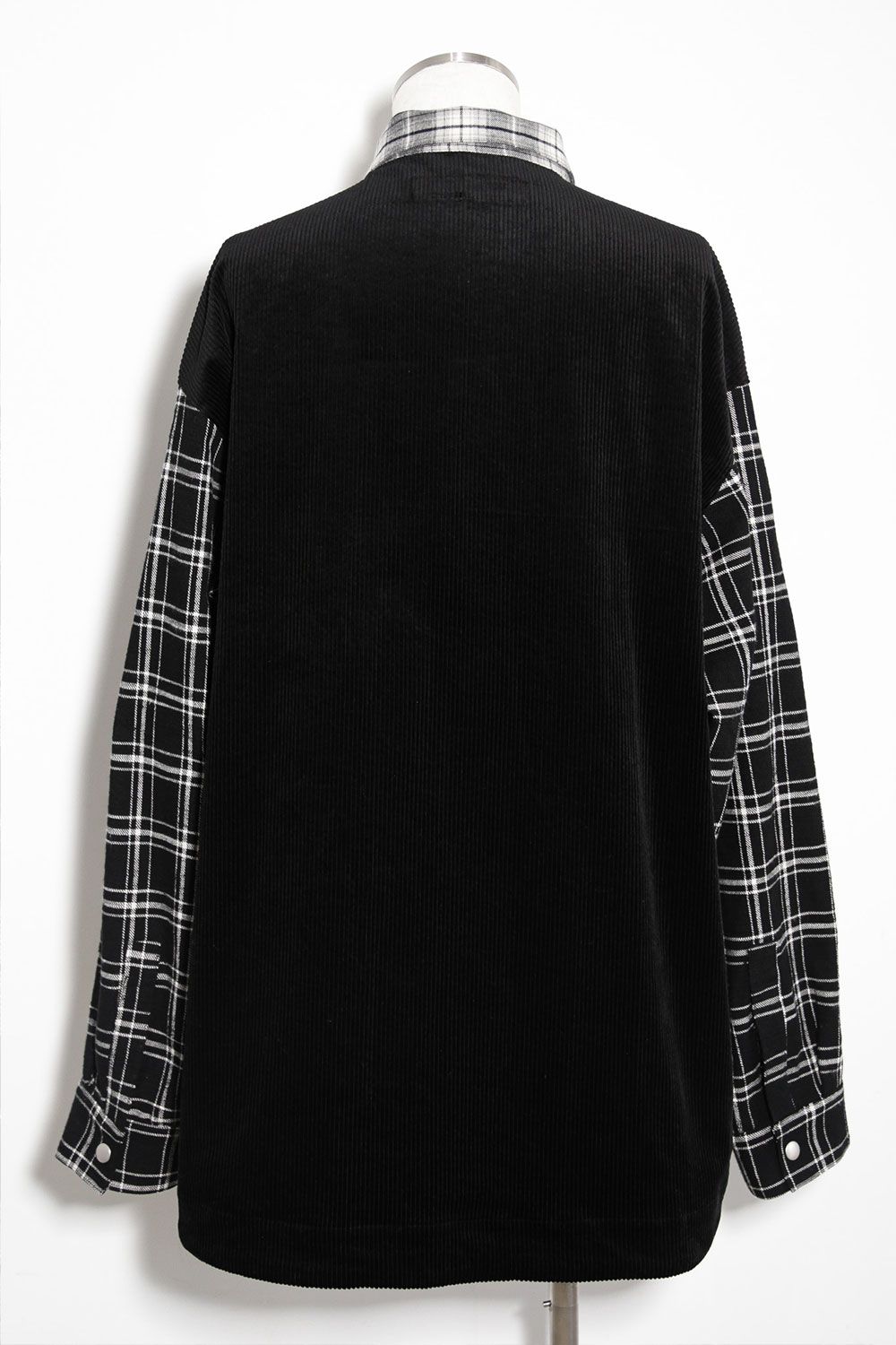 コーデュロイチェックコンビシャツ / Corduroy × Check Combi Shirts / ブラック / ag-8075