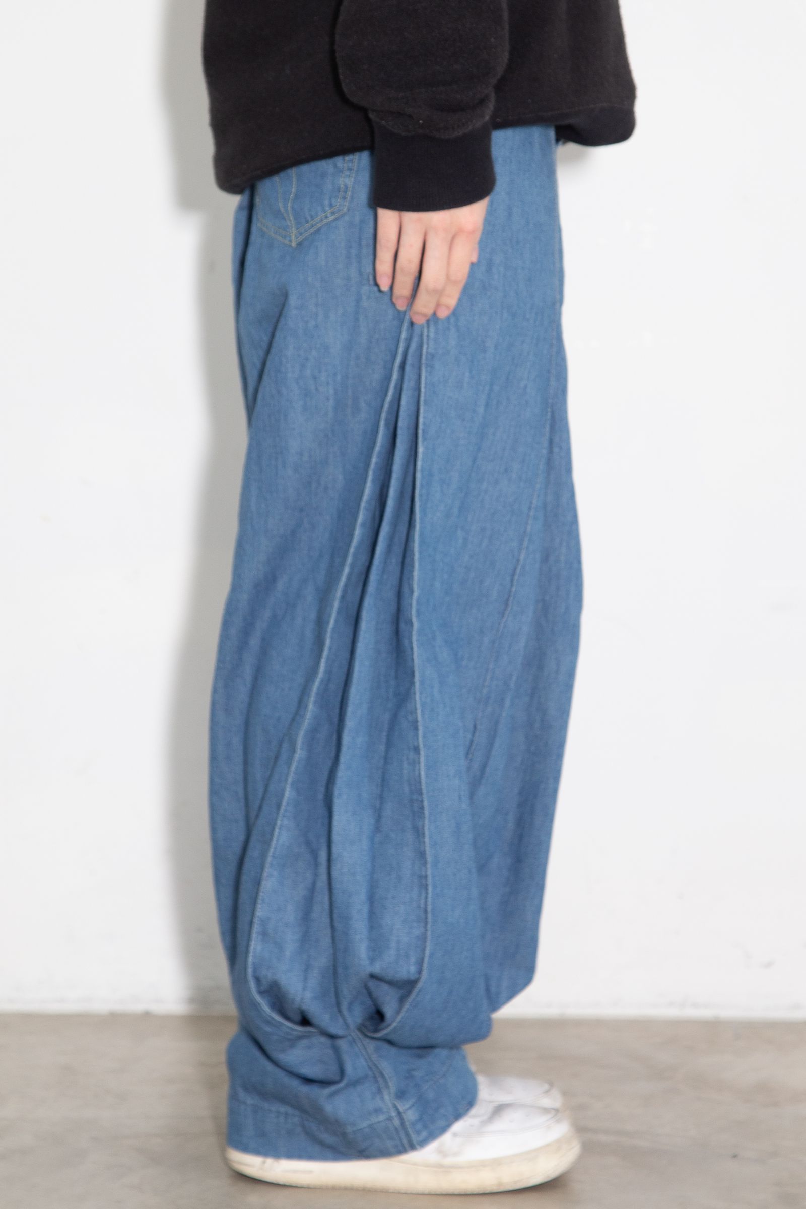 綿麻デニムタックパンツ / ライトインディゴ