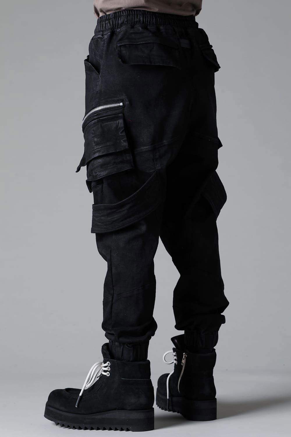 【コーティングあり】ベルトカーゴジョガーデニム / COATED BELT CARGO JOGGER DENIM / ブラック / ag-12064-2