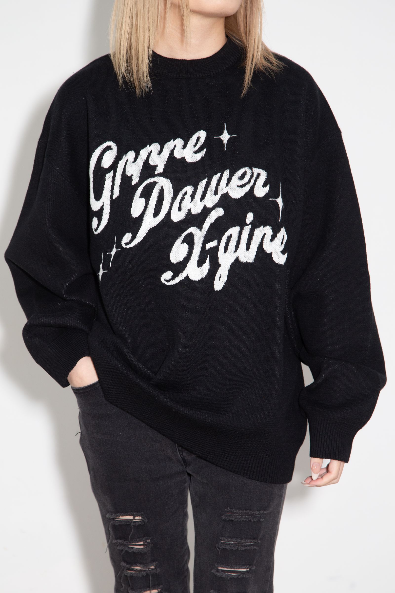 GIRL POWER LOGO JACQUARD KNIT TOP / ブラック