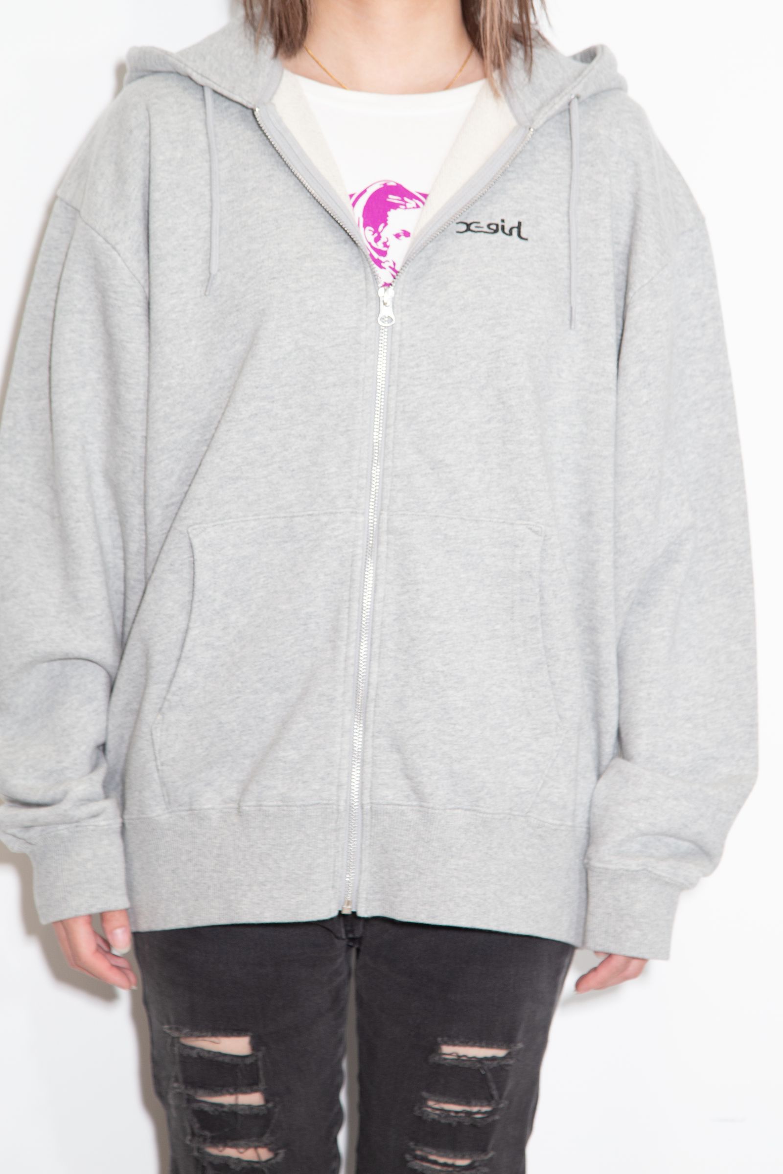 ARCH LOGO AND FACE PATCH ZIP UP SWEAT HOODIE / アッシュ