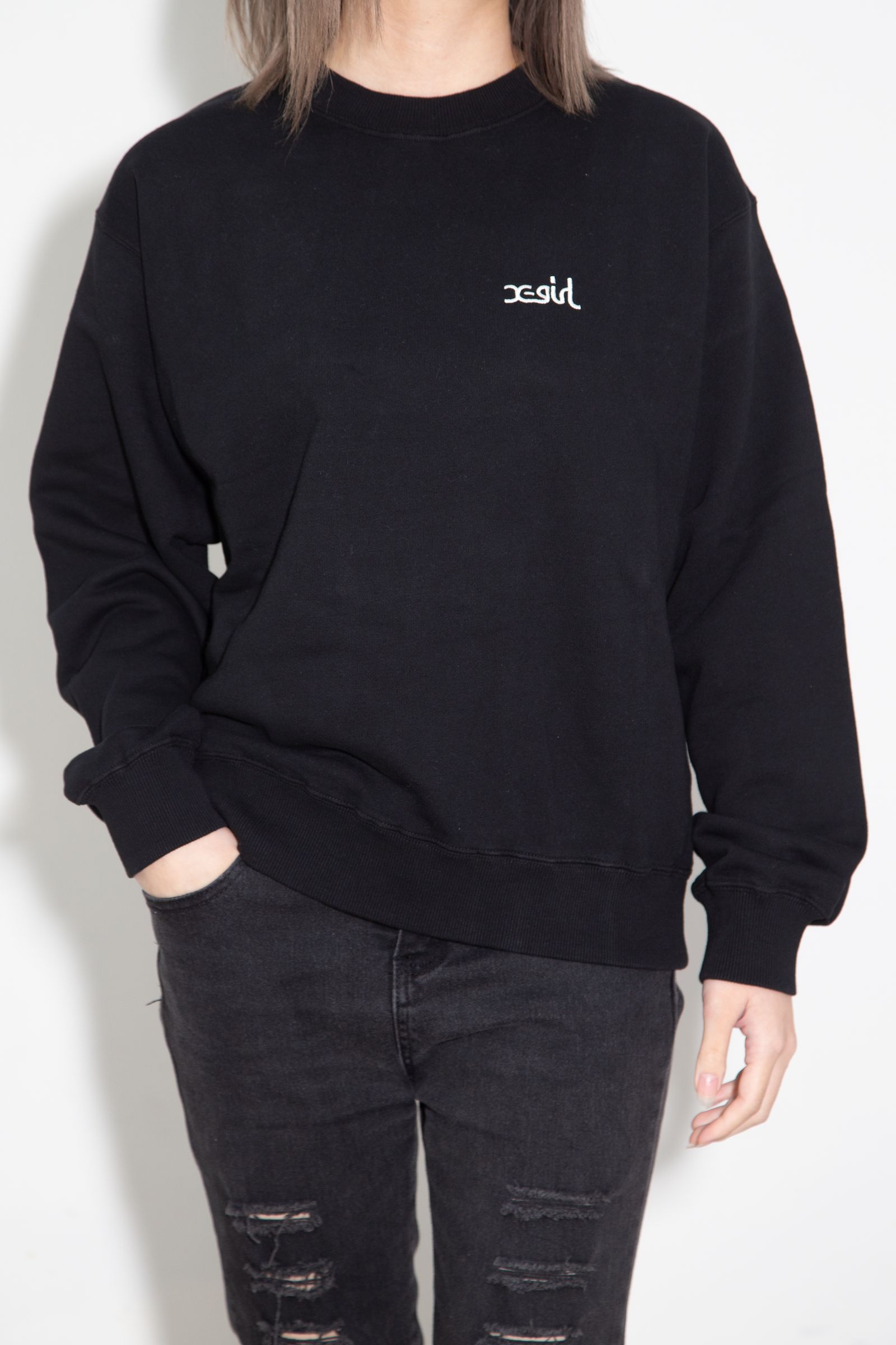 FACE PATCH AND LOGO CREWNECK SWEAT TOP / ブラック