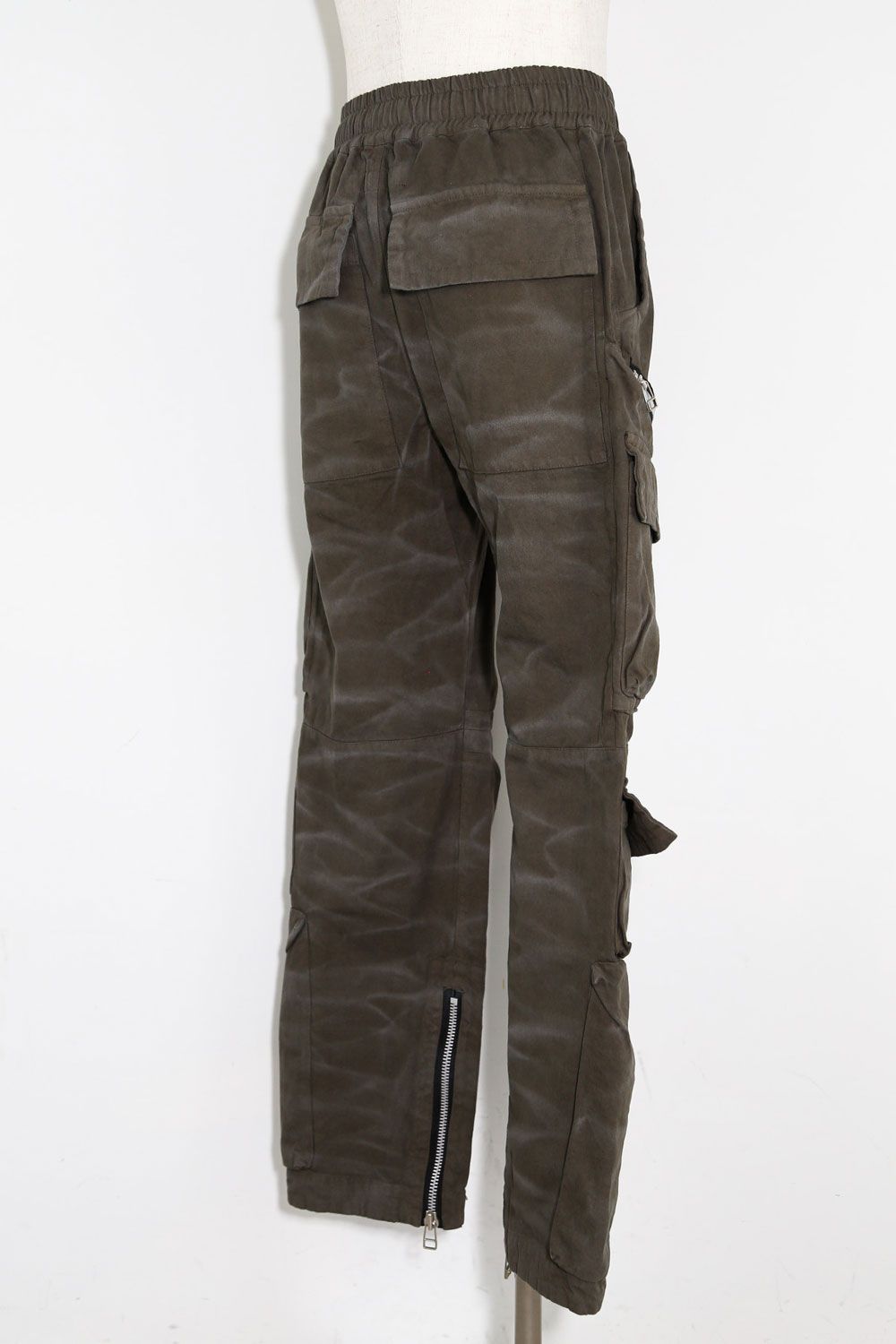 ヴィンテージ染めジップカーゴパンツ / Vintage Dyed Zip Long Pants / カーキ / ag-7036-1