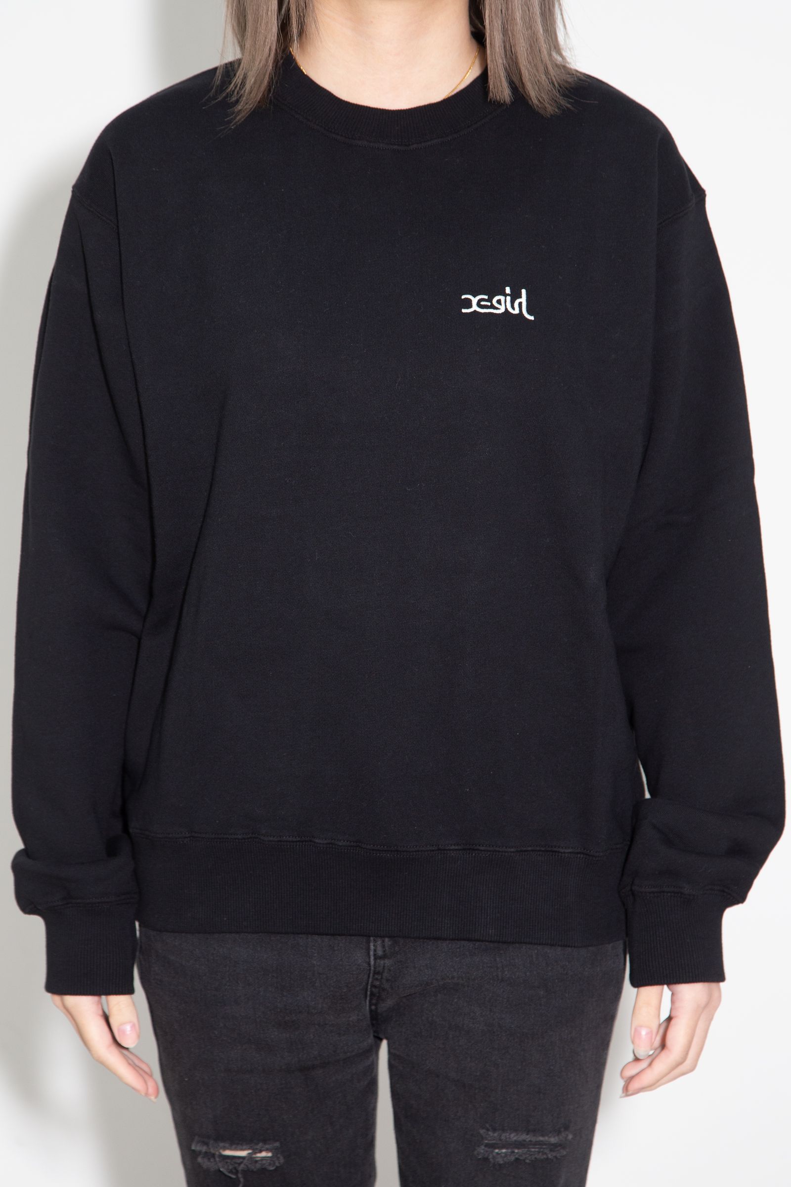 FACE PATCH AND LOGO CREWNECK SWEAT TOP / ブラック