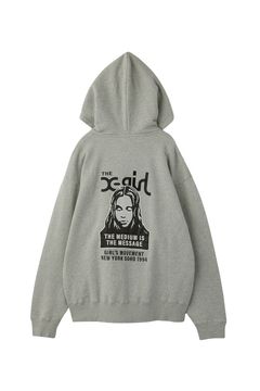 FACE PATCH AND LOGO ZIP UP SWEAT HOODIE / アッシュ