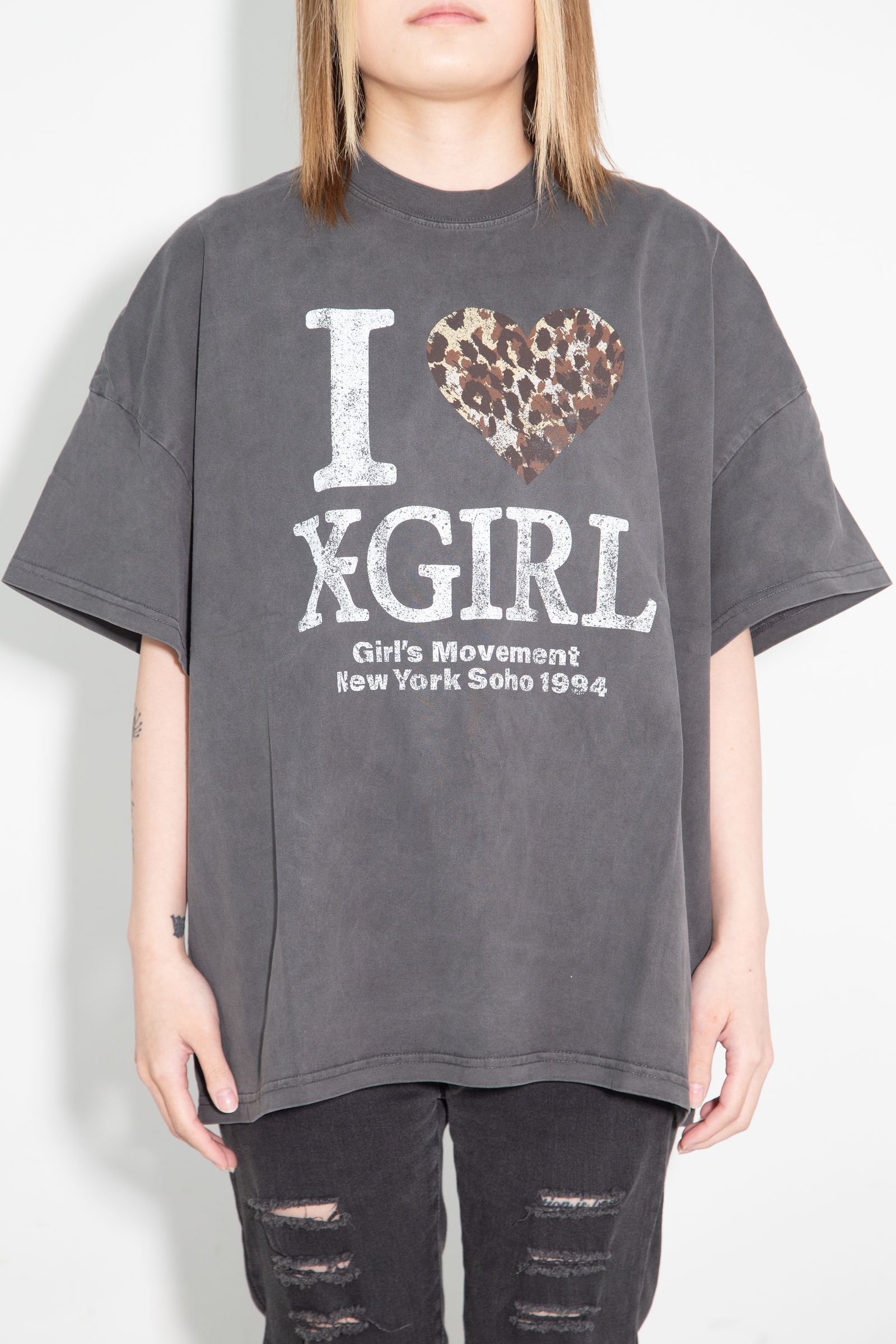 FADED I LOVE X-GIRL S/S BIG TEE DRESS / ブラック