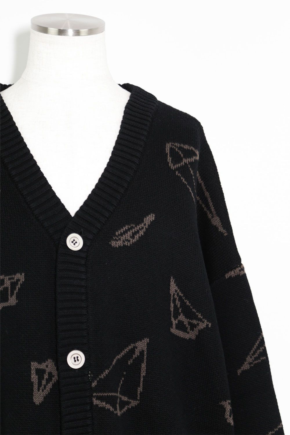 ピラミッド模様オーバーサイズカーディガン / Pyra Pattern Knit Cardigan / ブラック×ブラウン / ag-8010-2