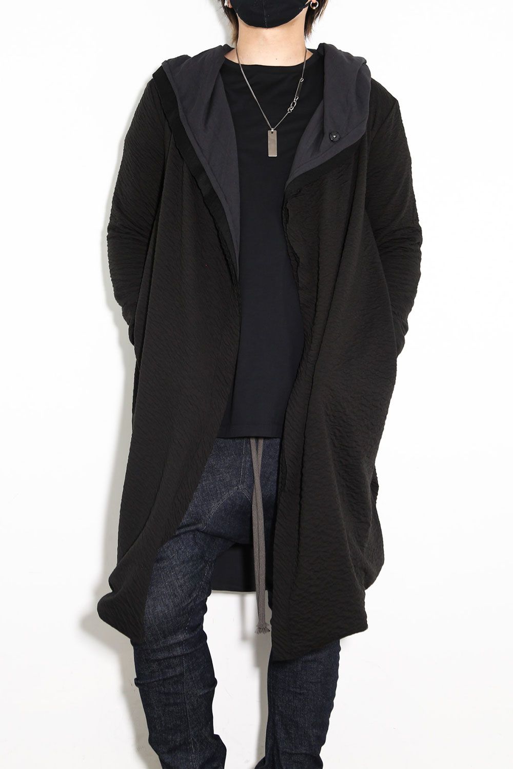 LONG CARDIGAN 223-304 / シボ加工ロングカーディガン / ブラック