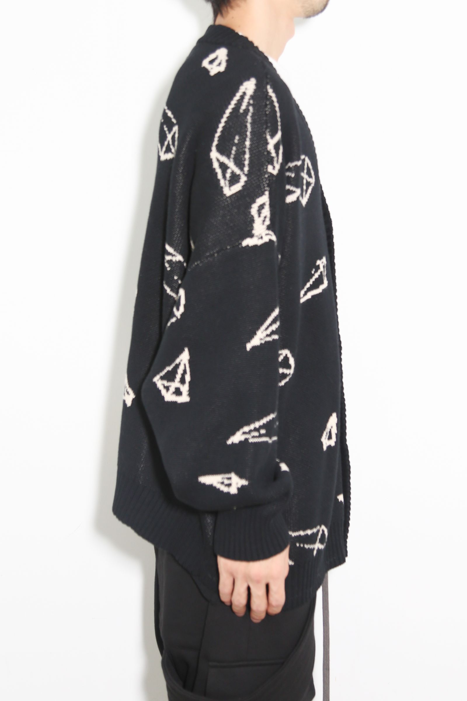 ピラミッド模様オーバーサイズカーディガン / Pyra Pattern Knit Cardigan / ブラック×アイボリー / ag-8010-2