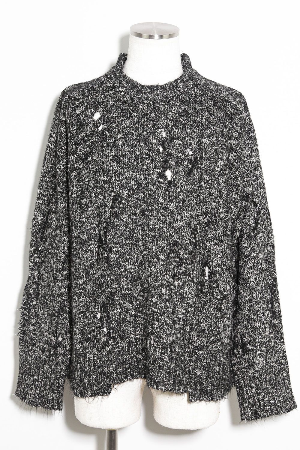 リラックスフィットダメージニット / Damage Knit Top / ブラックミックス / ag-8013