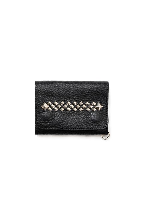 STUDS LEATHER FLAP HALF WALLET / ブラック