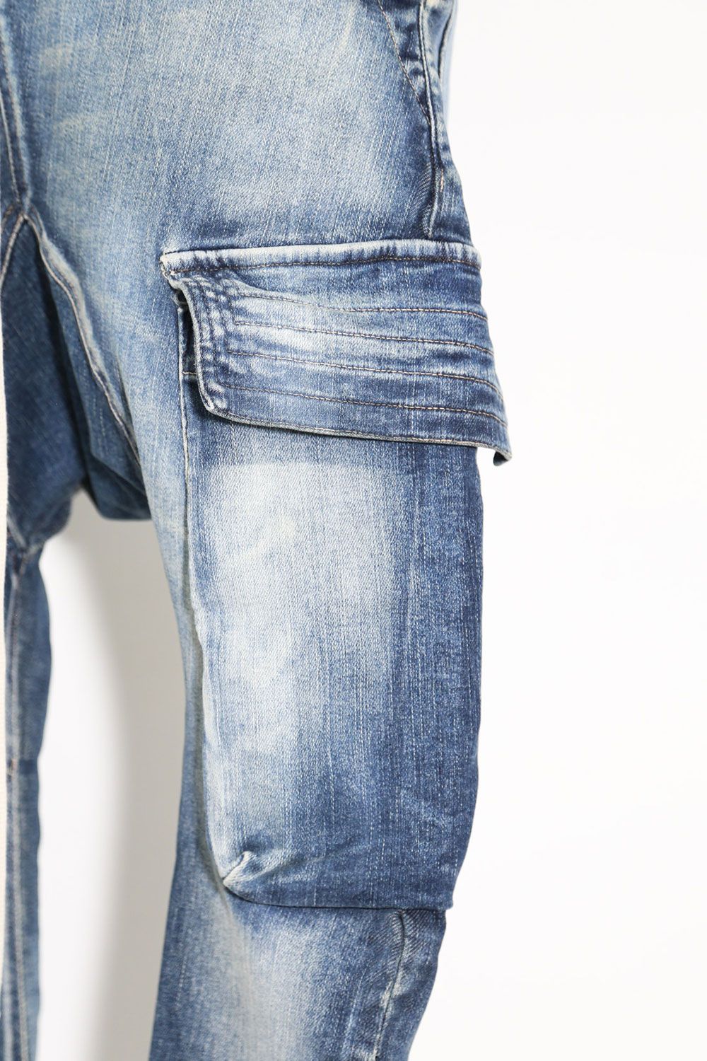 ストレッチデニムサルエルカーゴパンツ / Indigo Stretch Denim Saeouel Cargo Skinny Pants / インディゴ / ag-5044-2