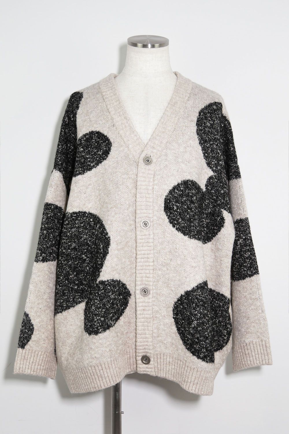 ドット模様オーバーサイズカーディガン / Polka Pattern Knit Cardigan / ベージュ×グレー / ag-8010