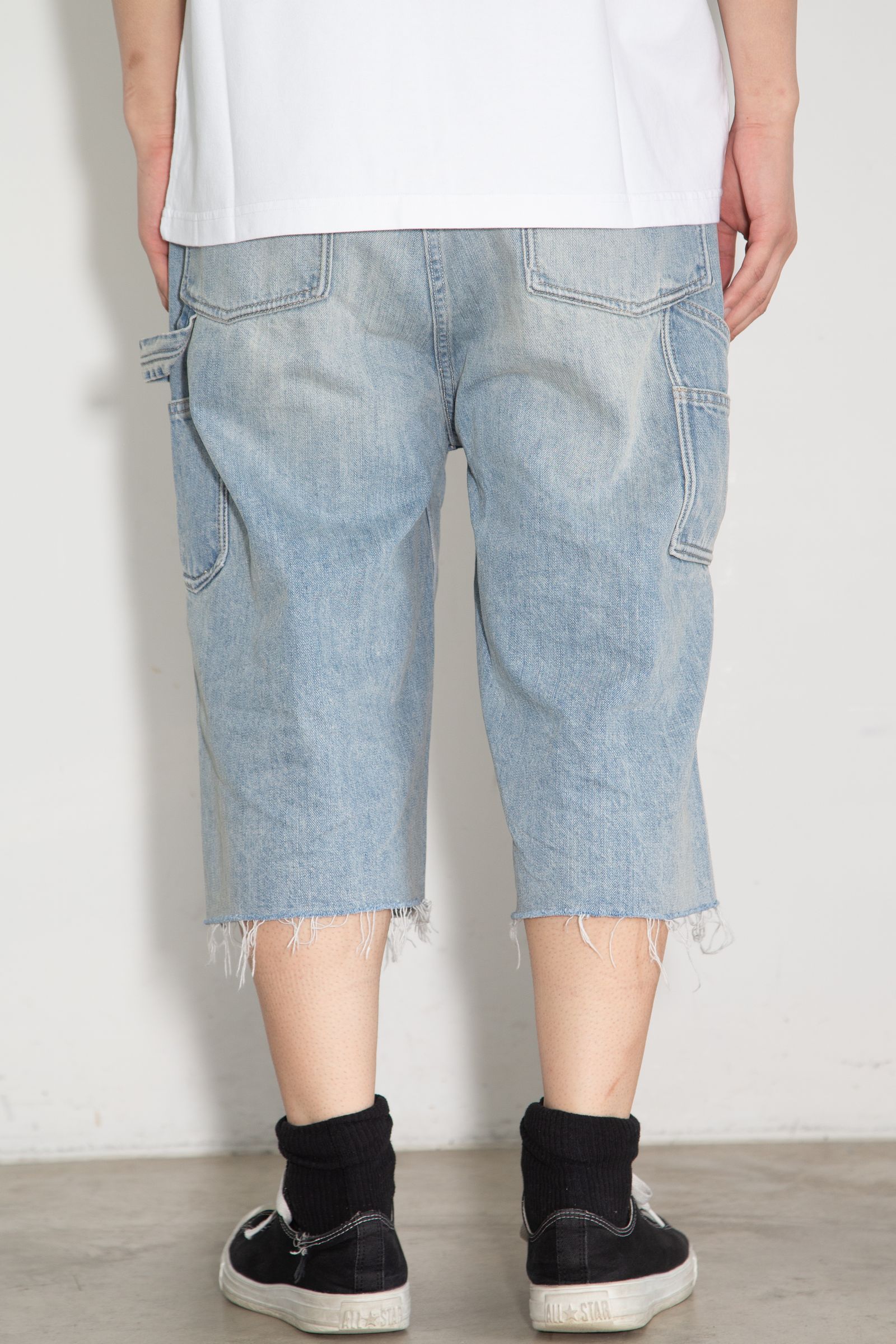 DAMAGED DENIM BUGGY SHORTS / ブルー