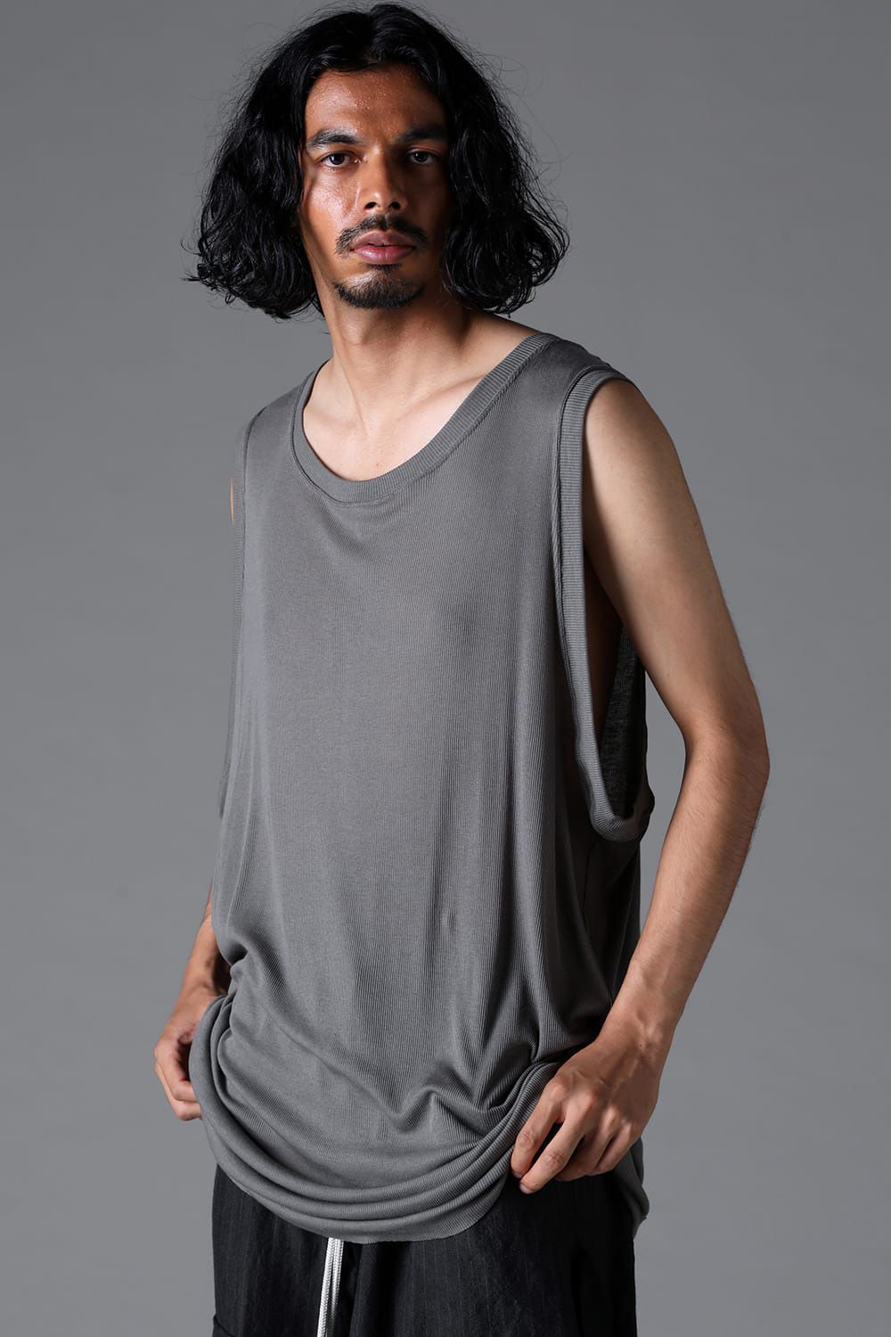 RIB LONG TANK TOP / グレー