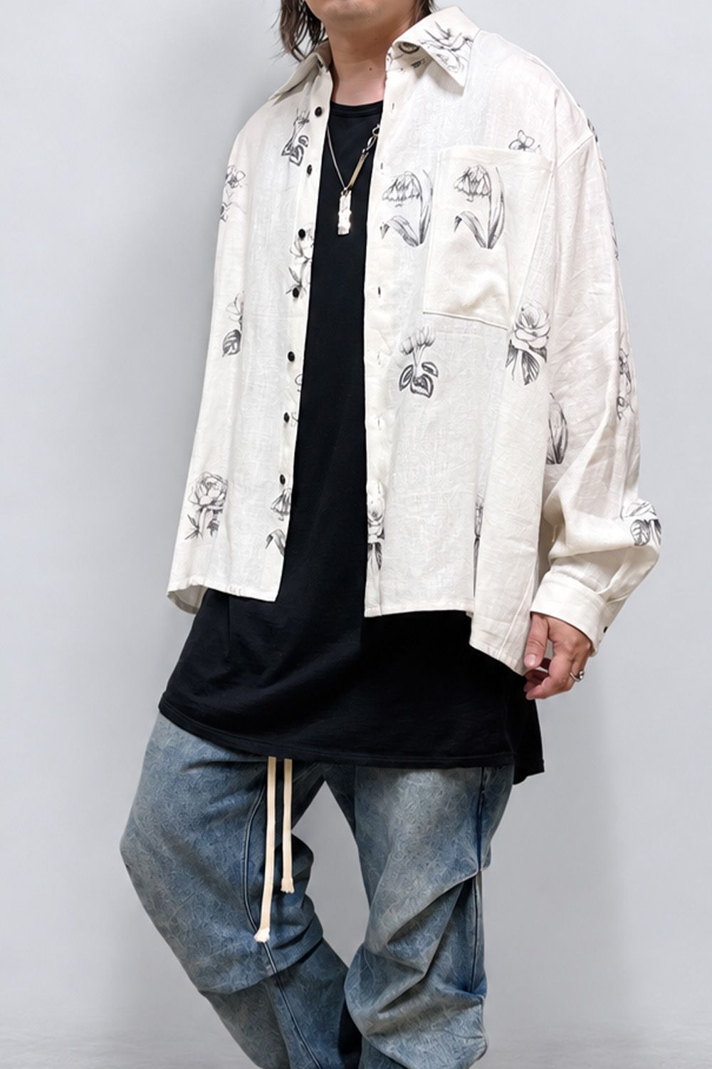 Botanical Print Oversized Shirt / ホワイト