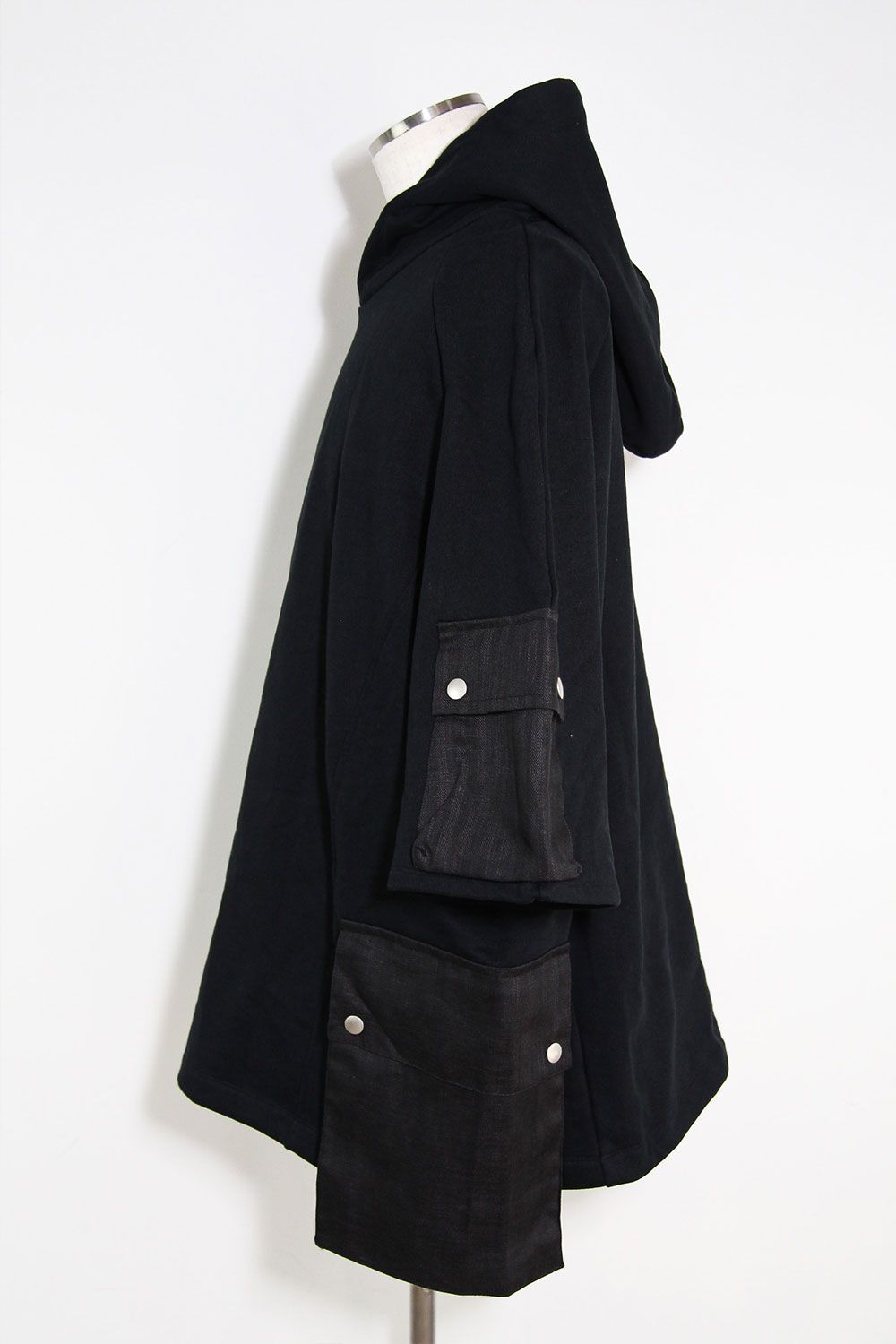リネンコンビスウェットフーディー / Linen Combi Sweat Top / ブラック / ag-11034