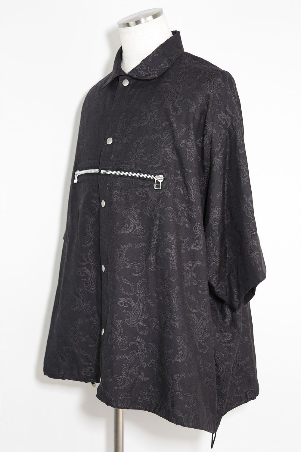 ペイズリー柄ハーフスリーブシャツ / Paisley Front Zip Harf Sleeve Shirts / ブラック / ag-9060-1