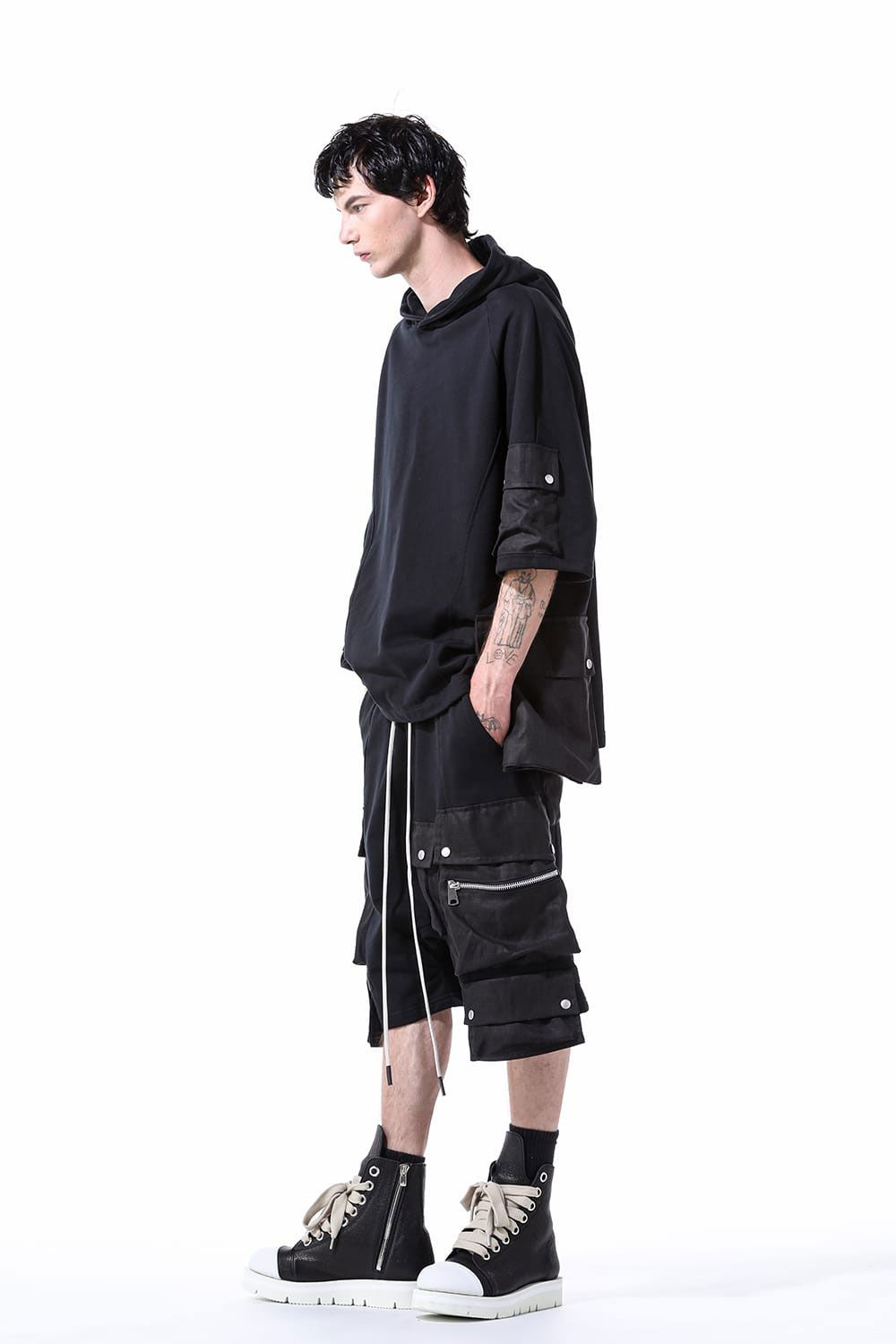リネンコンビスウェットショーツ / Linen Combi Sweat Shorts / ブラック / ag-11035