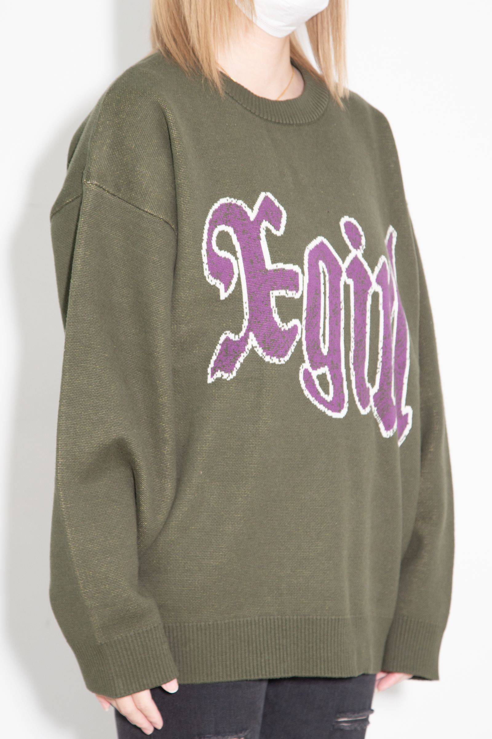 ［ラスト1点］SCRATCHED LOGO JACQUARD KNIT TOP / オリーブ