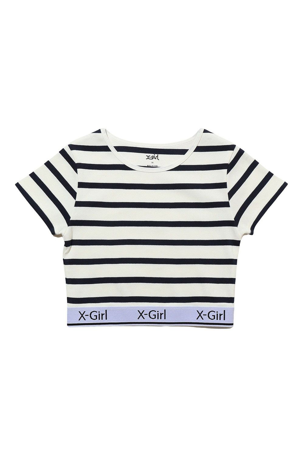 LOGO AND STRIPE CROPPED S/S TOP / マルチ