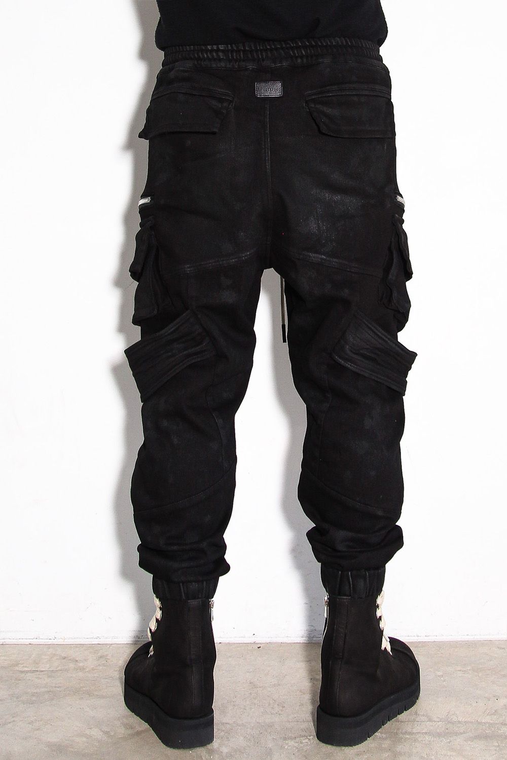 【コーティングあり】ベルトカーゴジョガーデニム / COATED BELT CARGO JOGGER DENIM / ブラック / ag-12064-2