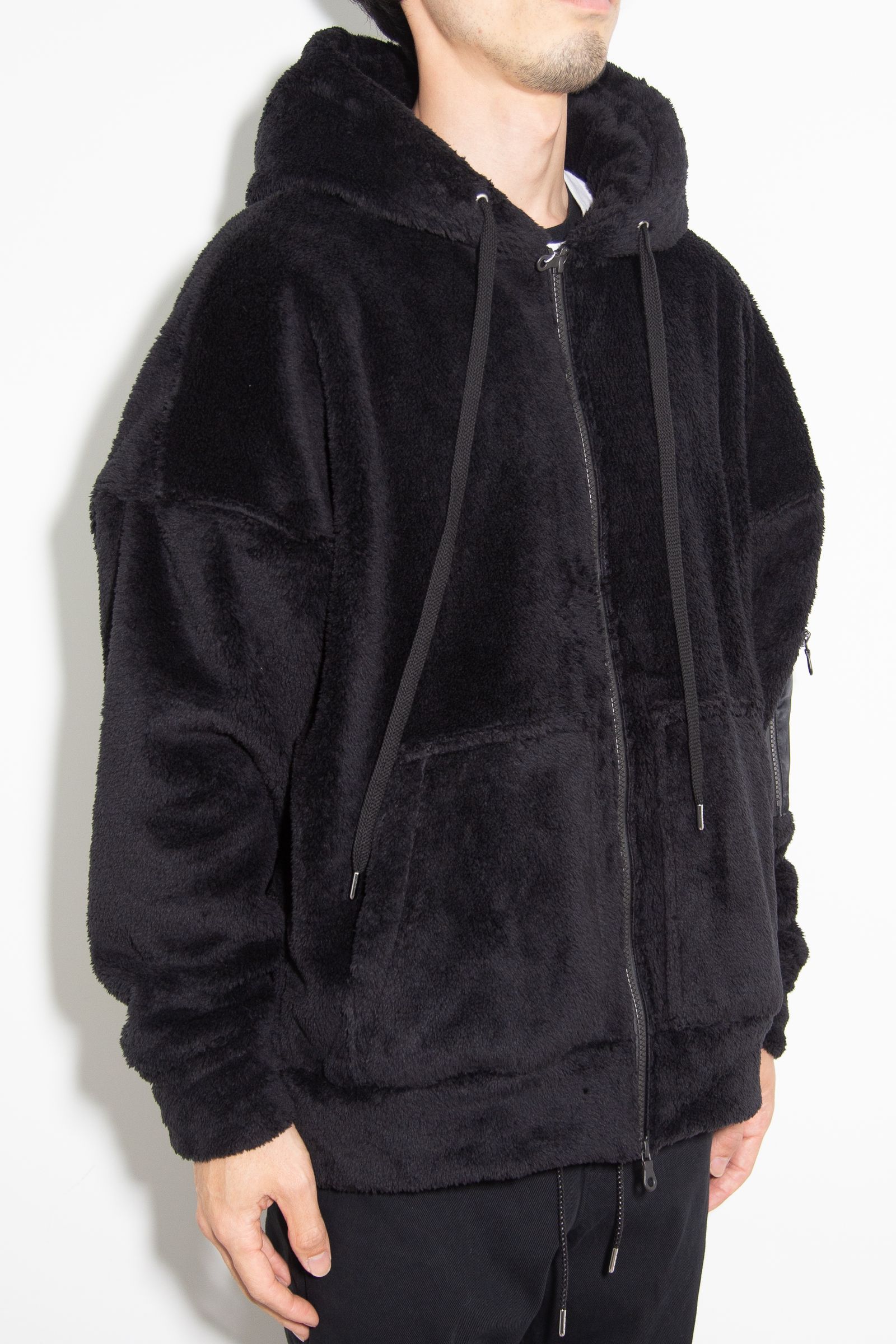 boa zip loose hoodie / ブラック