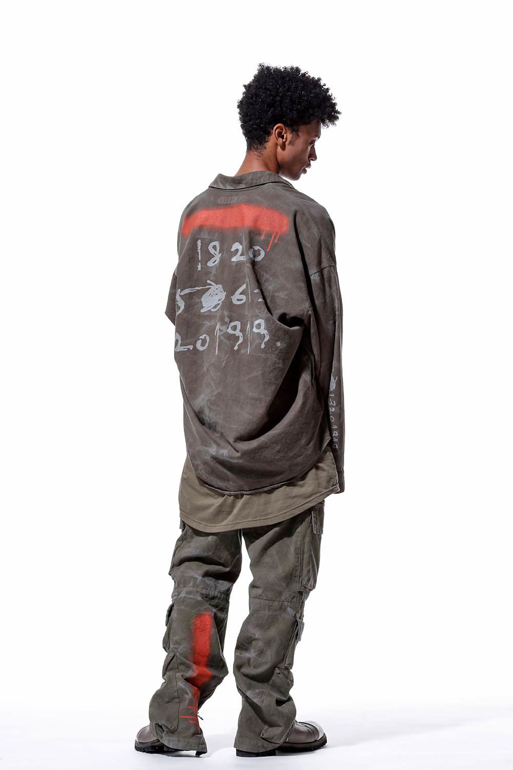 ヴィンテージ染めジップカーゴパンツ / Vintage Dyed Zip Long Pants / カーキ / ag-7036-1