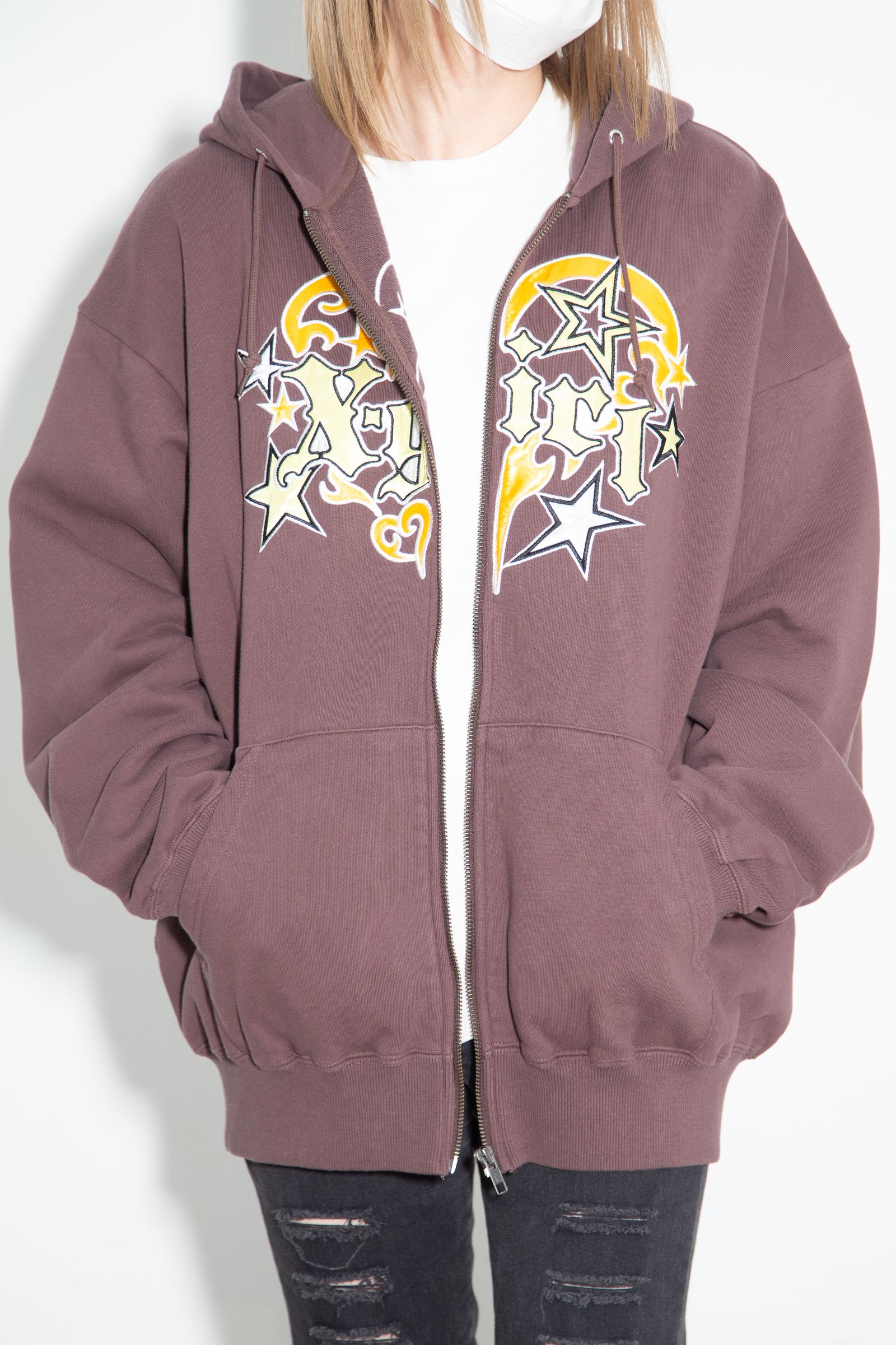 [ラスト1点 サイズM] TRIBAL HEART ZIP UP SWEAT HOODIE / ブラウン