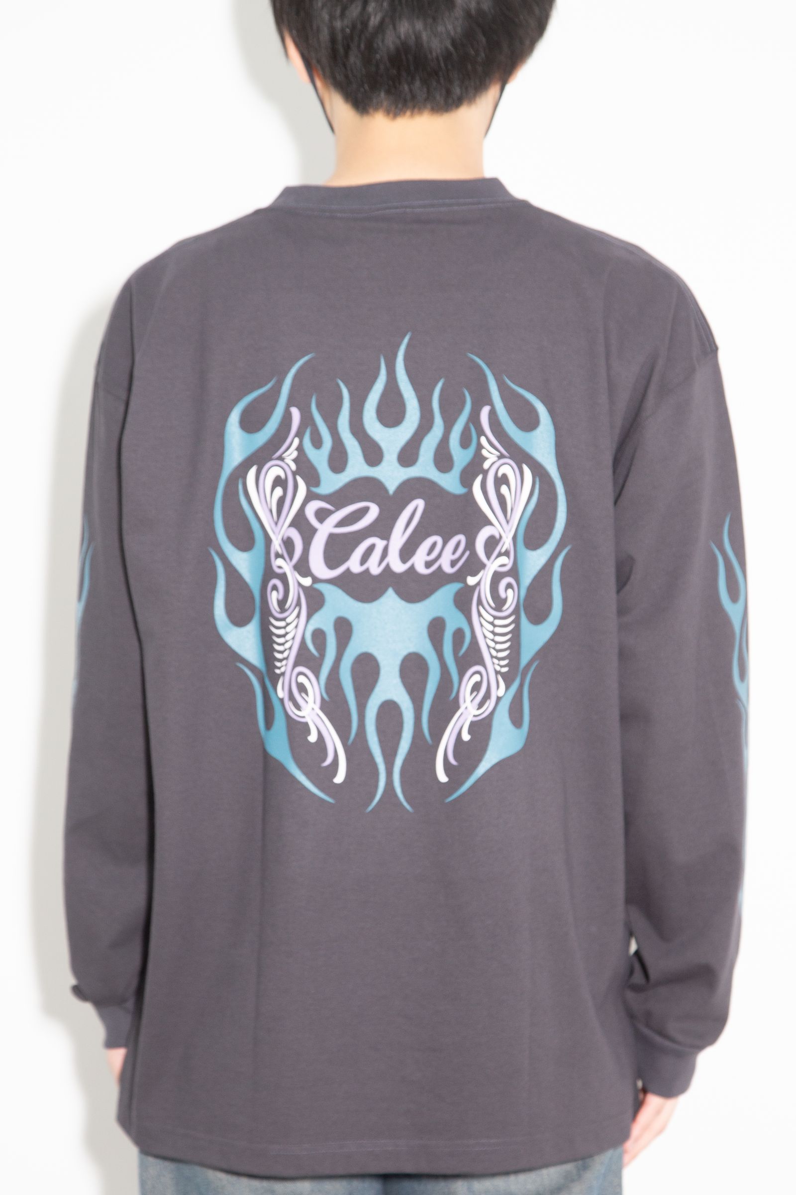 VINTAGE TYPE FLAME LOGO PINSTRIPING L/ S TEE ＜NATURALLY PAINT DESIGN＞ / ブラック