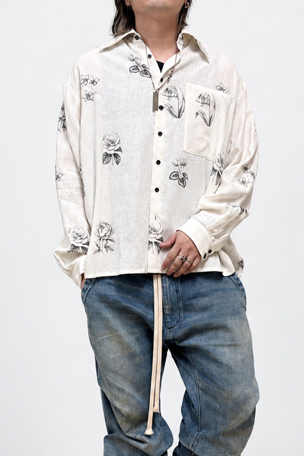 Botanical Print Oversized Shirt / ホワイト