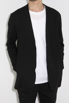 COTTON DOUBLE FACE COLLARLESS CARDIGAN / ブラック