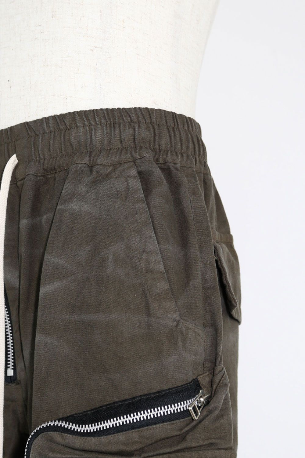 ヴィンテージ染めジップカーゴパンツ / Vintage Dyed Zip Long Pants / カーキ / ag-7036-1