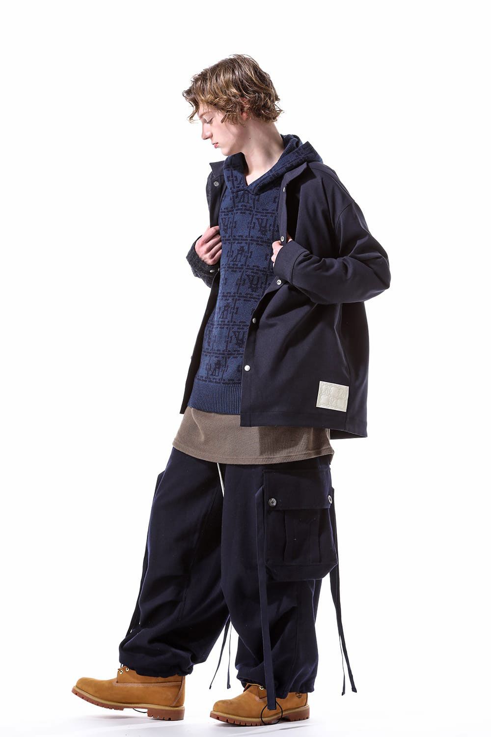 [ラスト1点 サイズ3] ツイードコンビシャツ / Tweed Combi Shirts / ブラック / ag-10084-2