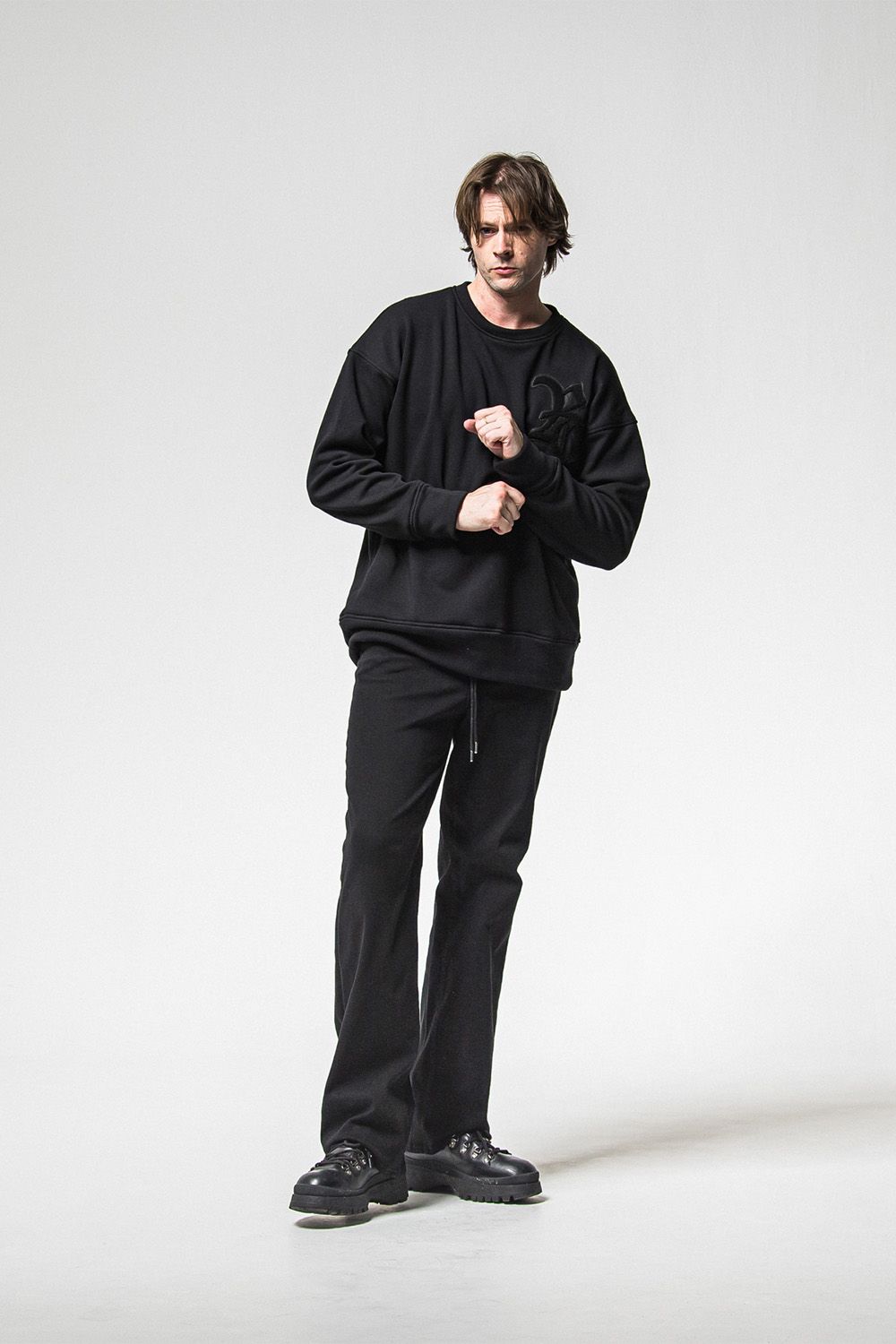 RC chenille velours fleece drop trainer / ブラック