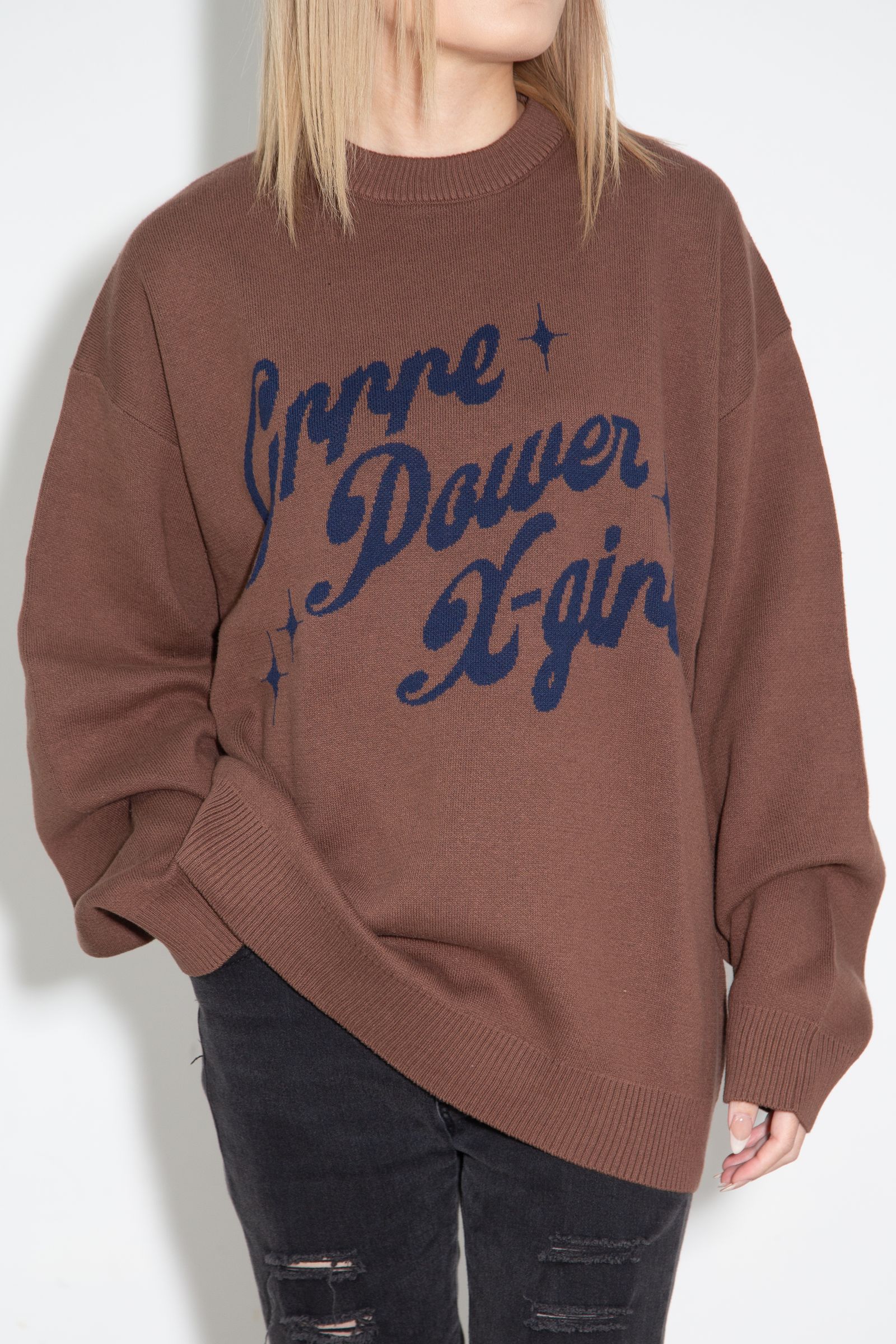 GIRL POWER LOGO JACQUARD KNIT TOP / ブラウン