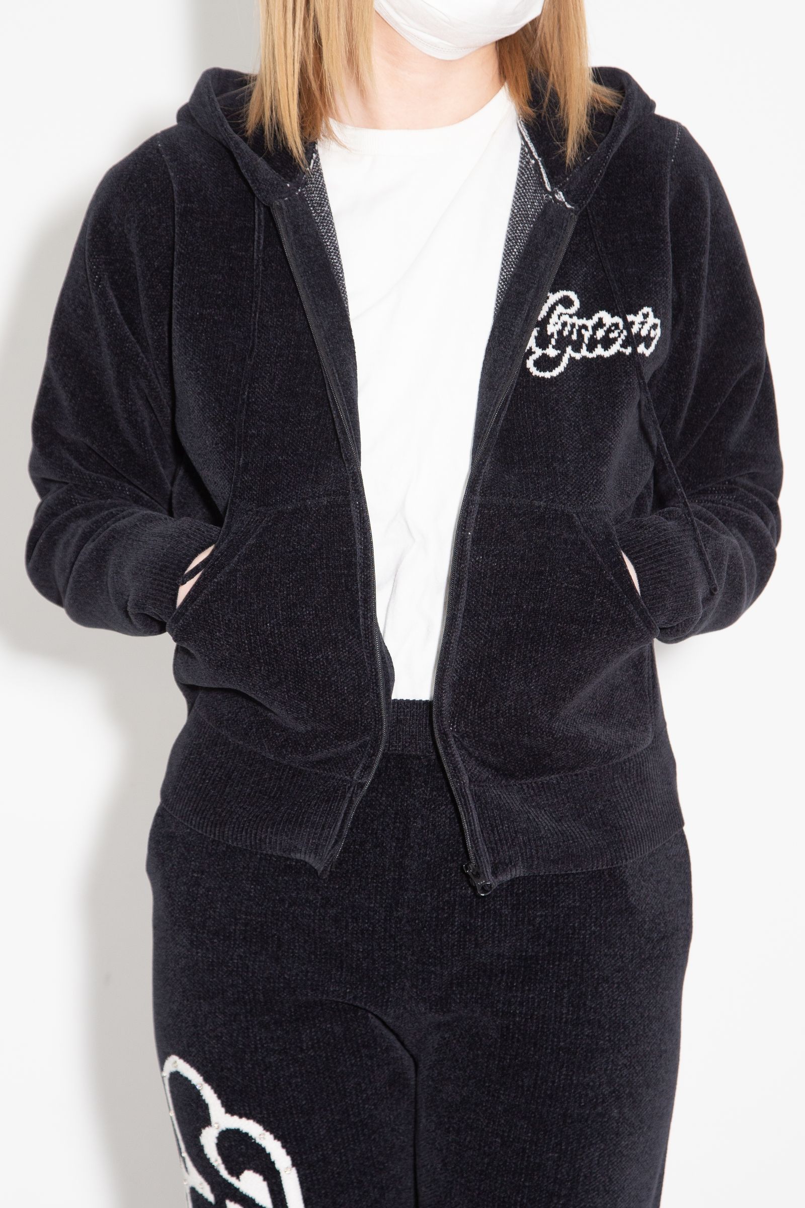 【セットアップ】HYSTERIC GIRL編込 パーカー・HYSTERIC GLAMOUR編込 フレアパンツ / ブラック