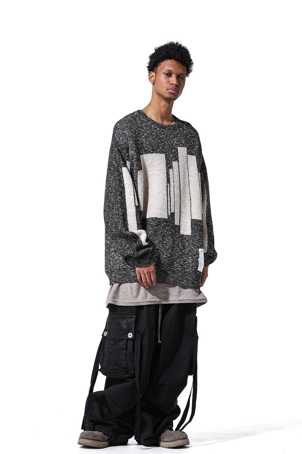 幾何学模様リラックスフィットニット / Geo Pattern Knit Top / グレー×ベージュ / ag-8011-1