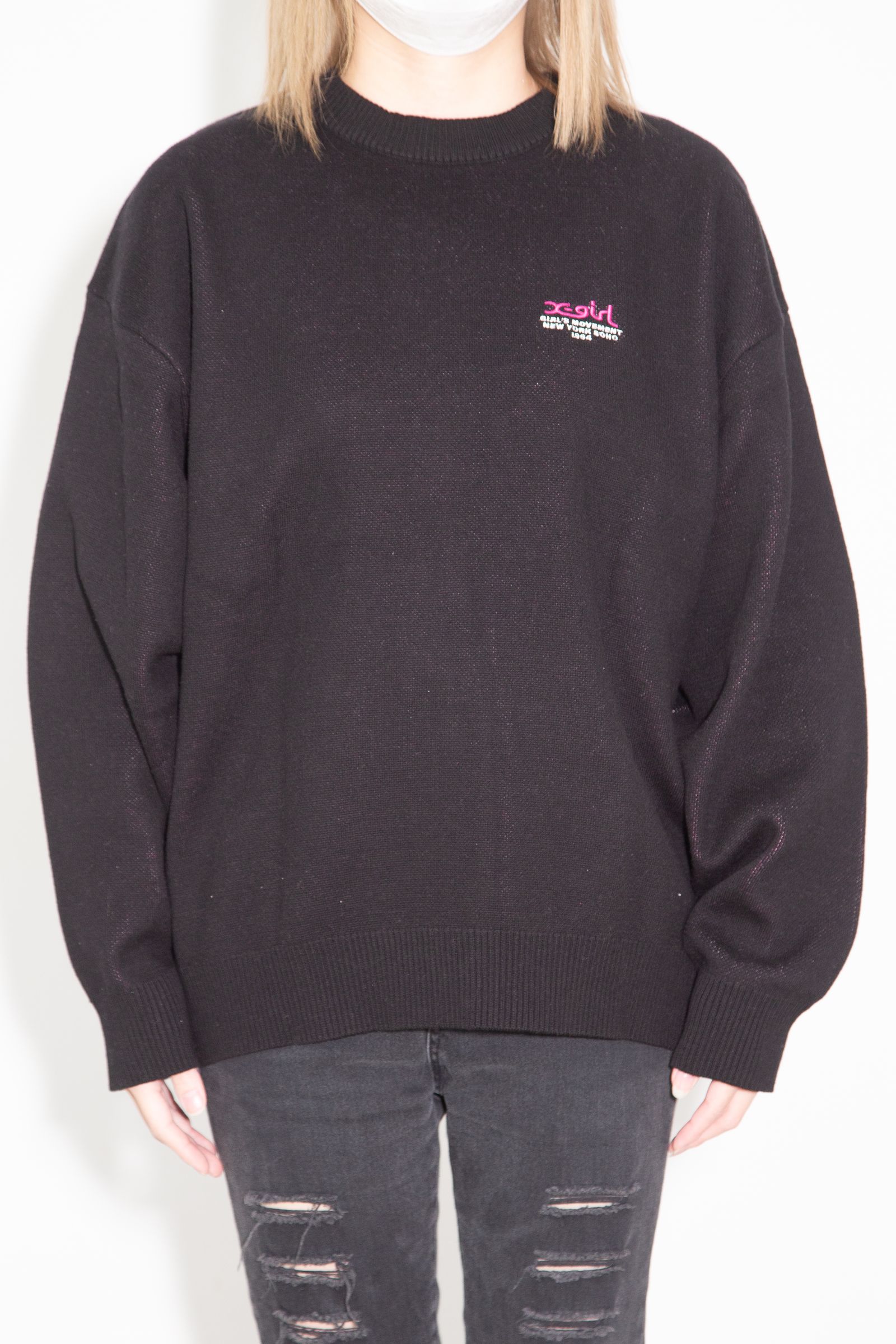 FACE JACQUARD KNIT TOP / ブラック