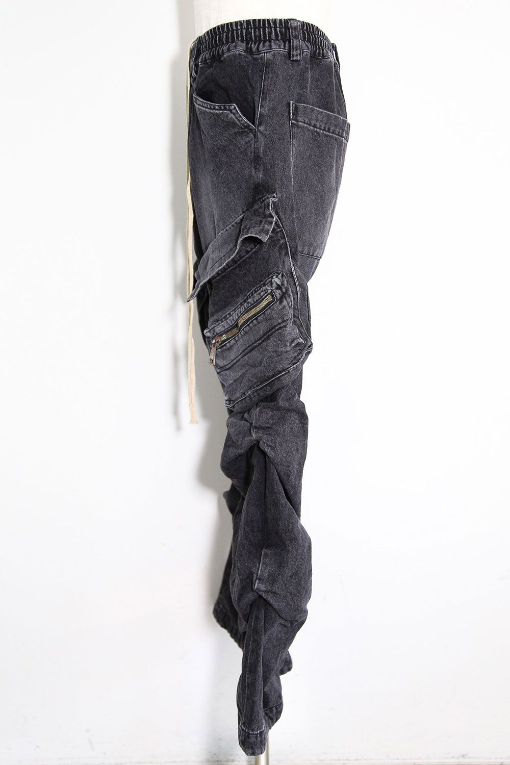 デニムカーゴタックバギーパンツ / Denim Cargo Tuck Baggy Pants / ブラック / ag-11018-3
